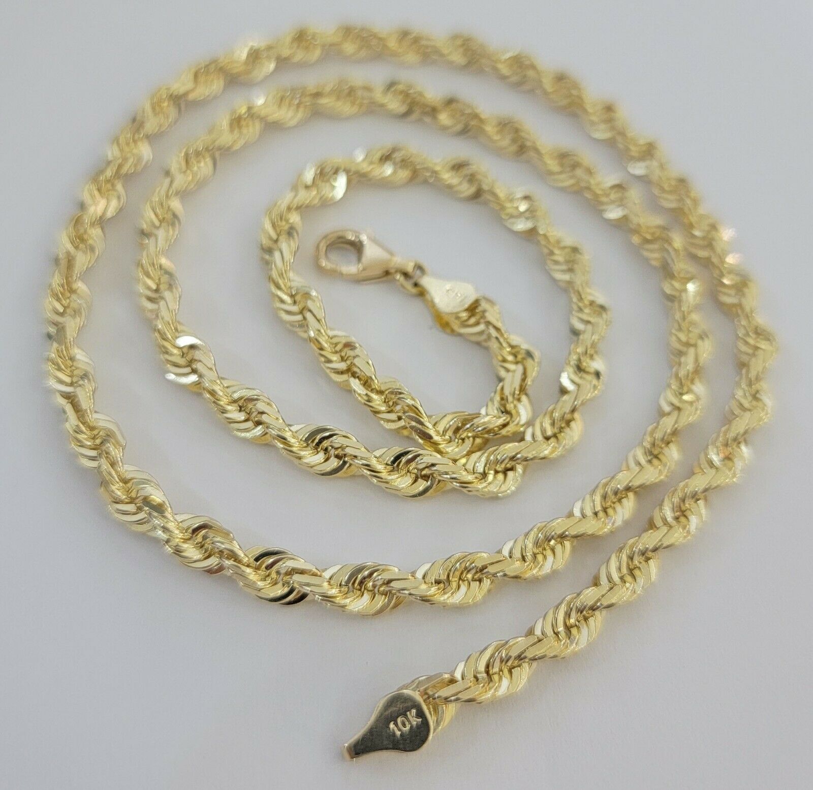 Real 10k Rope Necklace 26" Solid Chain 5mm 10kt Yellow Gld Diamond cut Men Women - GoldenlinQ