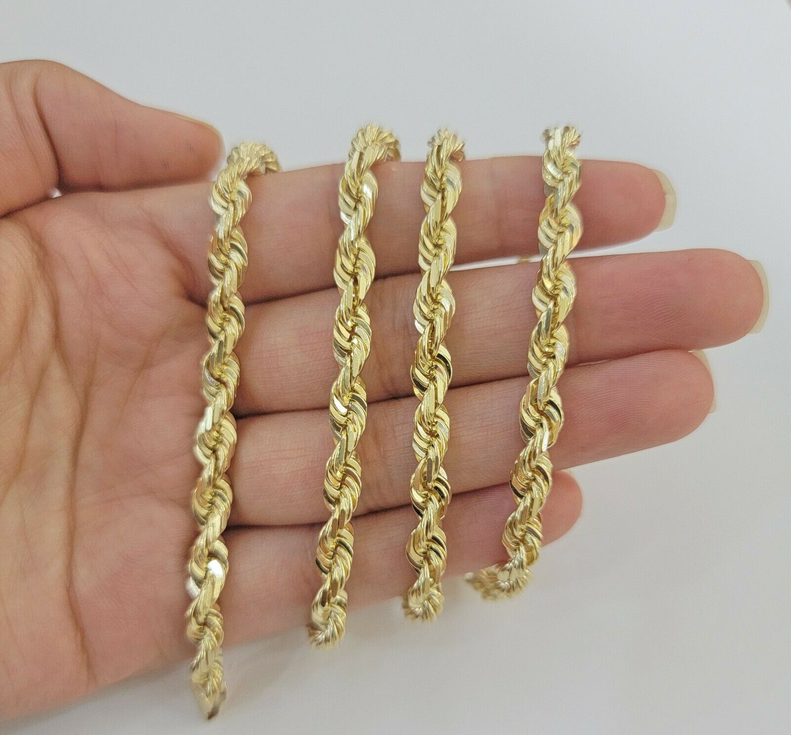 Real 10k Rope Necklace 26" Solid Chain 5mm 10kt Yellow Gld Diamond cut Men Women - GoldenlinQ