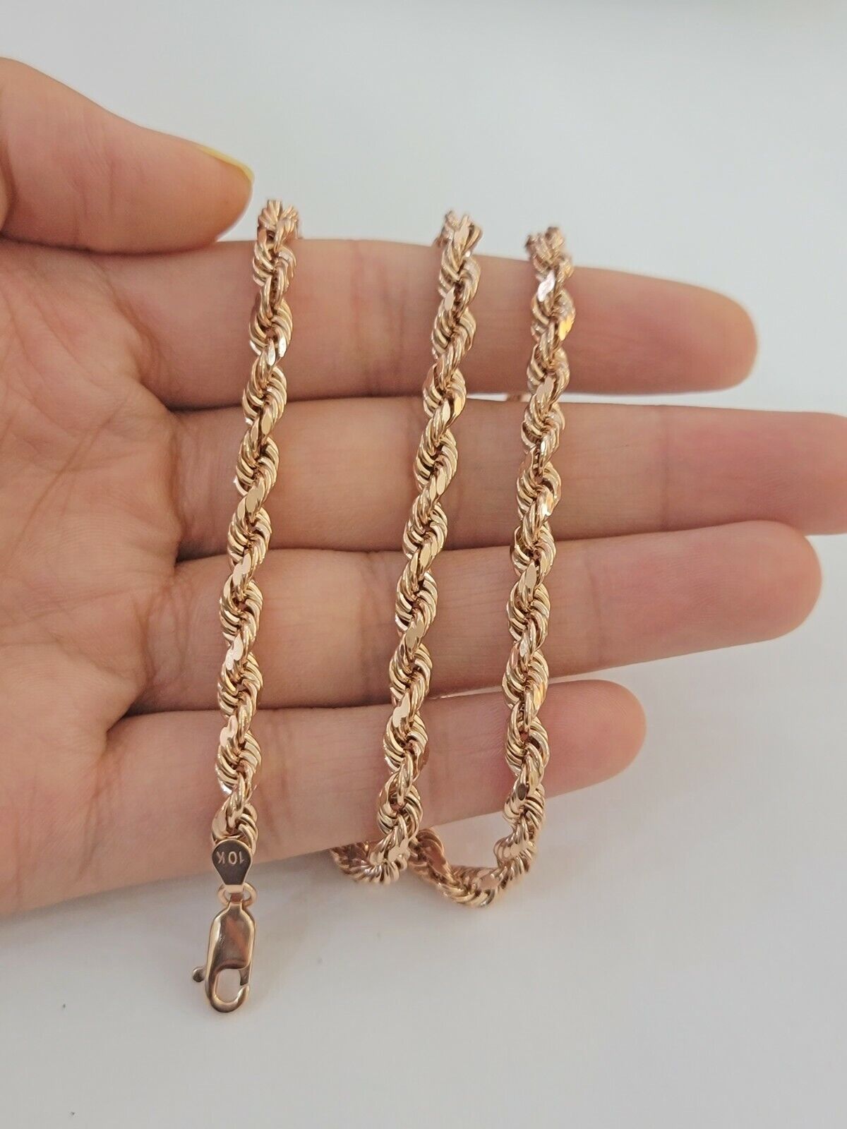 Real 10k Rose Gold Rope Necklace Chain Chain 4mm 20" - 24" Inch Men Women SOLID - GoldenlinQ