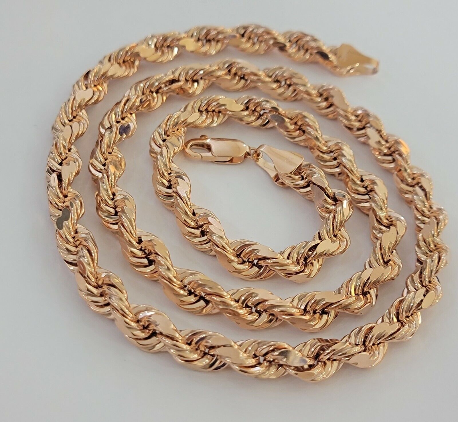 Real 10k Rose Gold Rope Necklace Chain Chain 5mm 20" - 24" Inch Men Women SOLID - GoldenlinQ