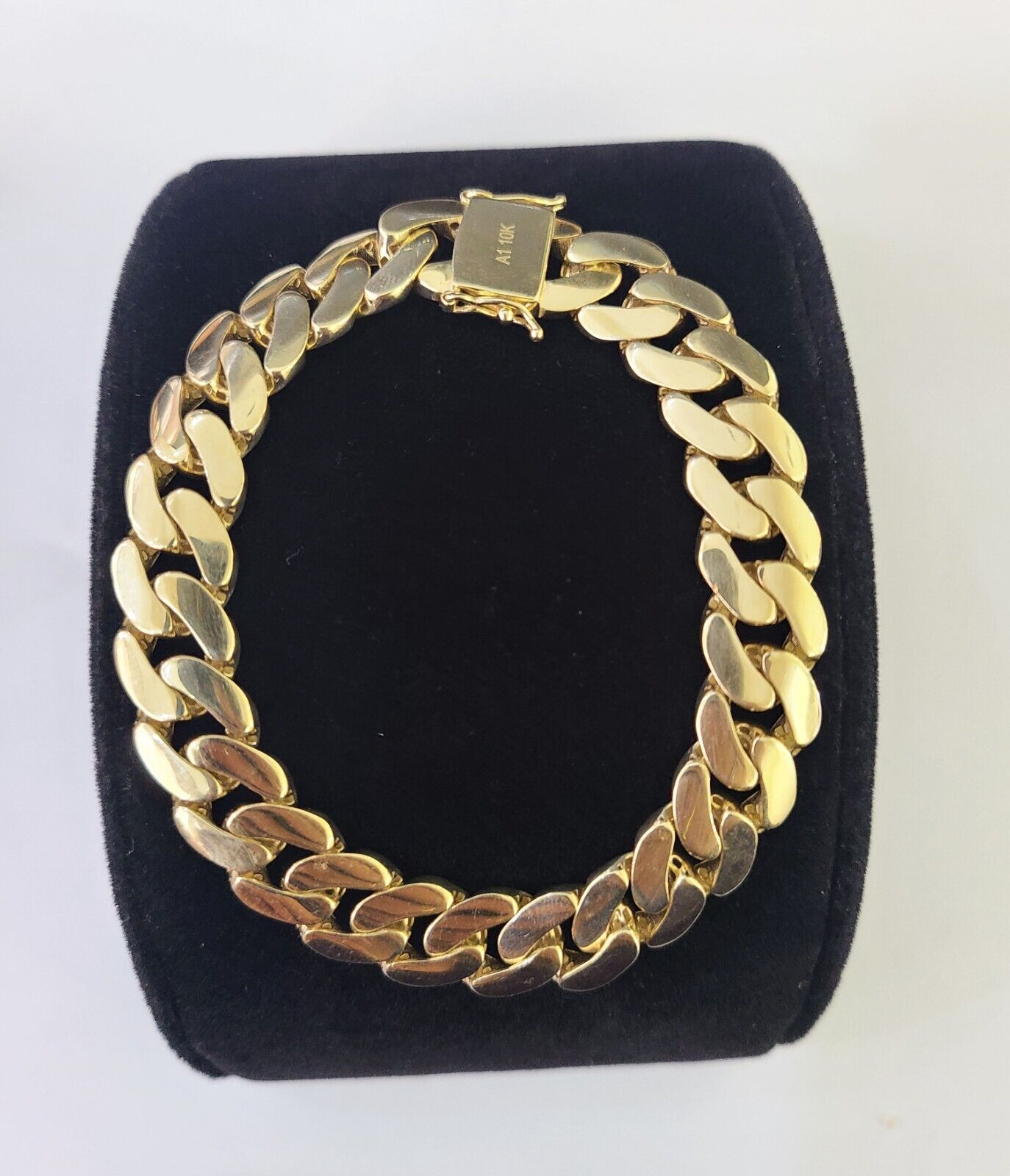 Real 10K Royal Monaco Bracelet Yellow Gold 8" Box Clasp 11mm Genuine - GoldenlinQ