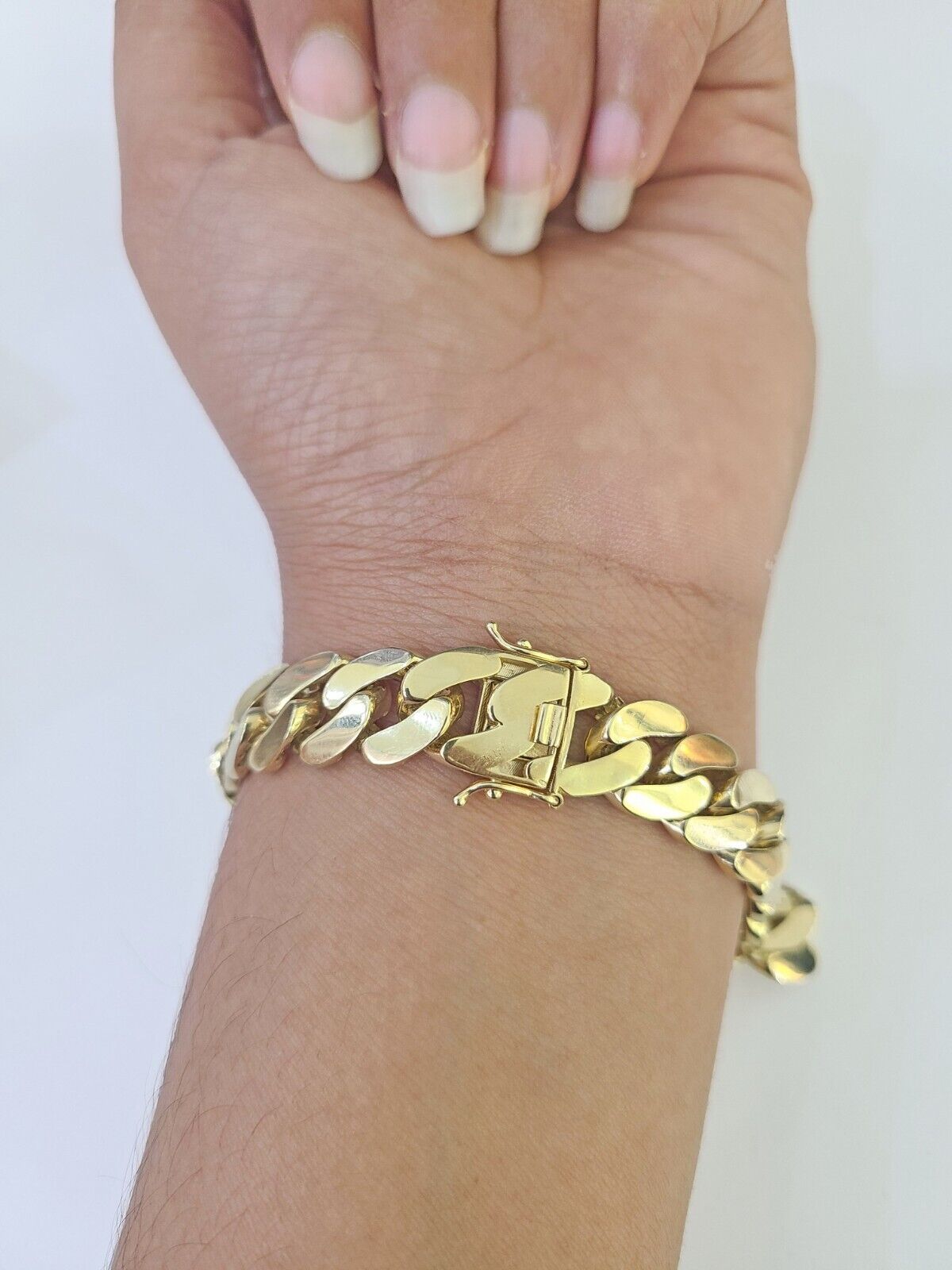 Real 10K Royal Monaco Bracelet Yellow Gold 8" Box Clasp 11mm Genuine - GoldenlinQ