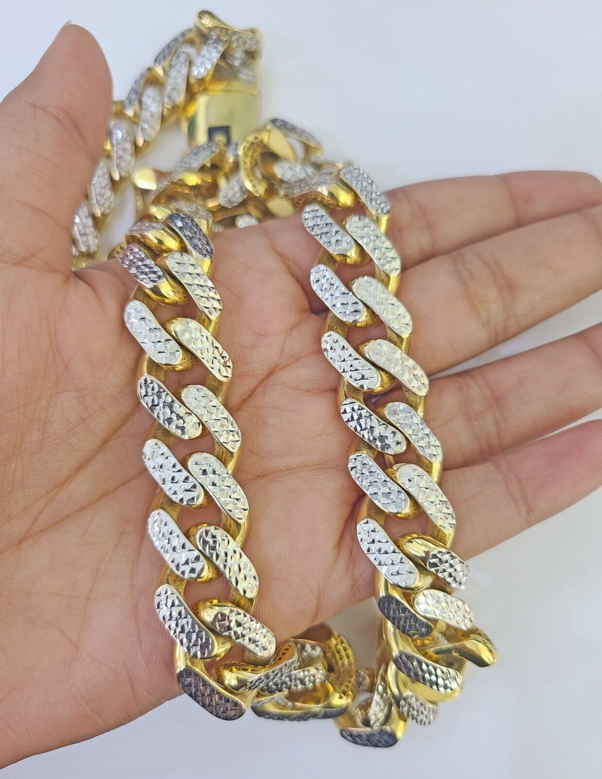 Real 10k Royal Monaco Chain 15mm Diamond Cut 24 inches Yellow Gold Necklace - GoldenlinQ