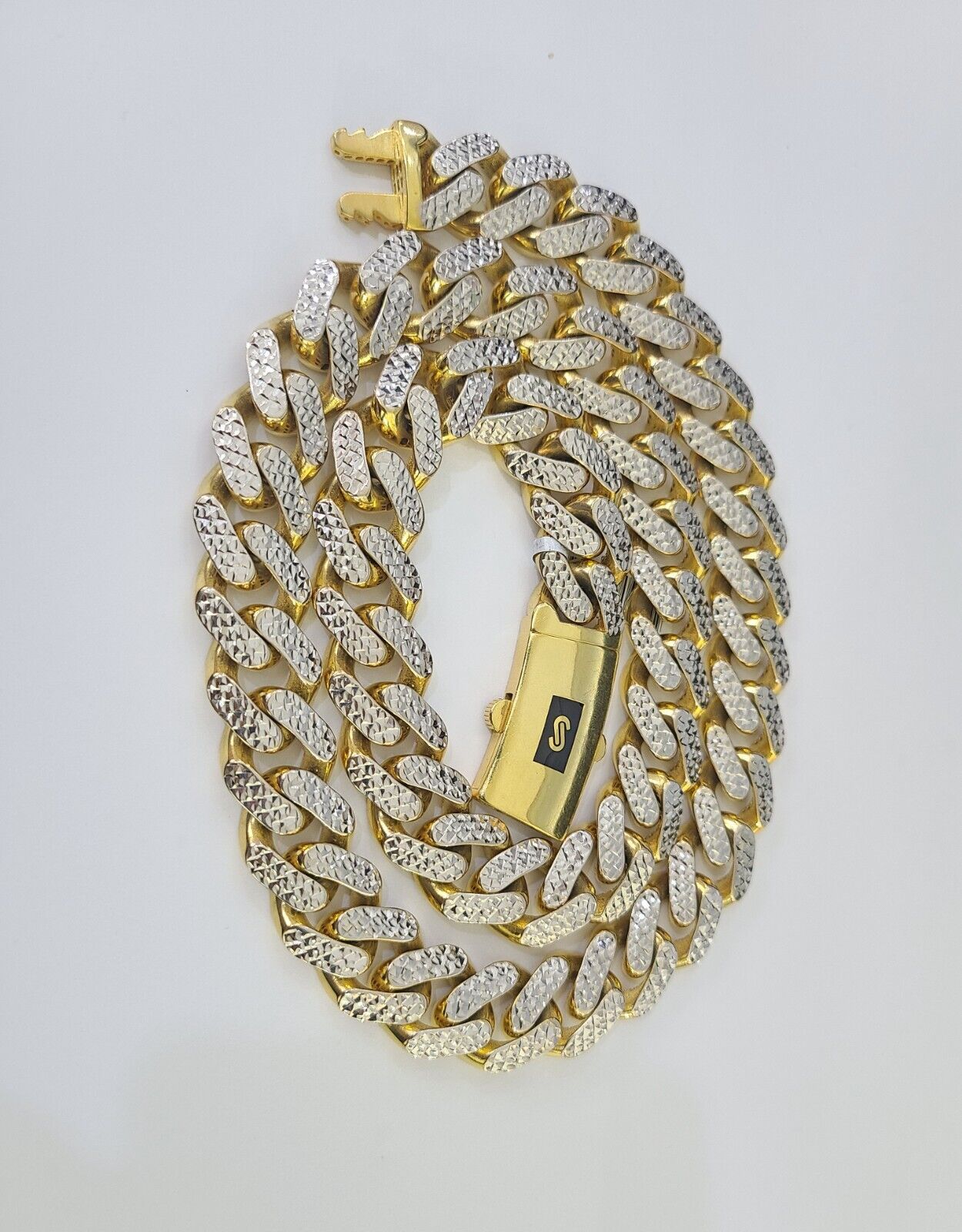 Real 10k Royal Monaco Chain 15mm Diamond Cut 24 inches Yellow Gold Necklace - GoldenlinQ