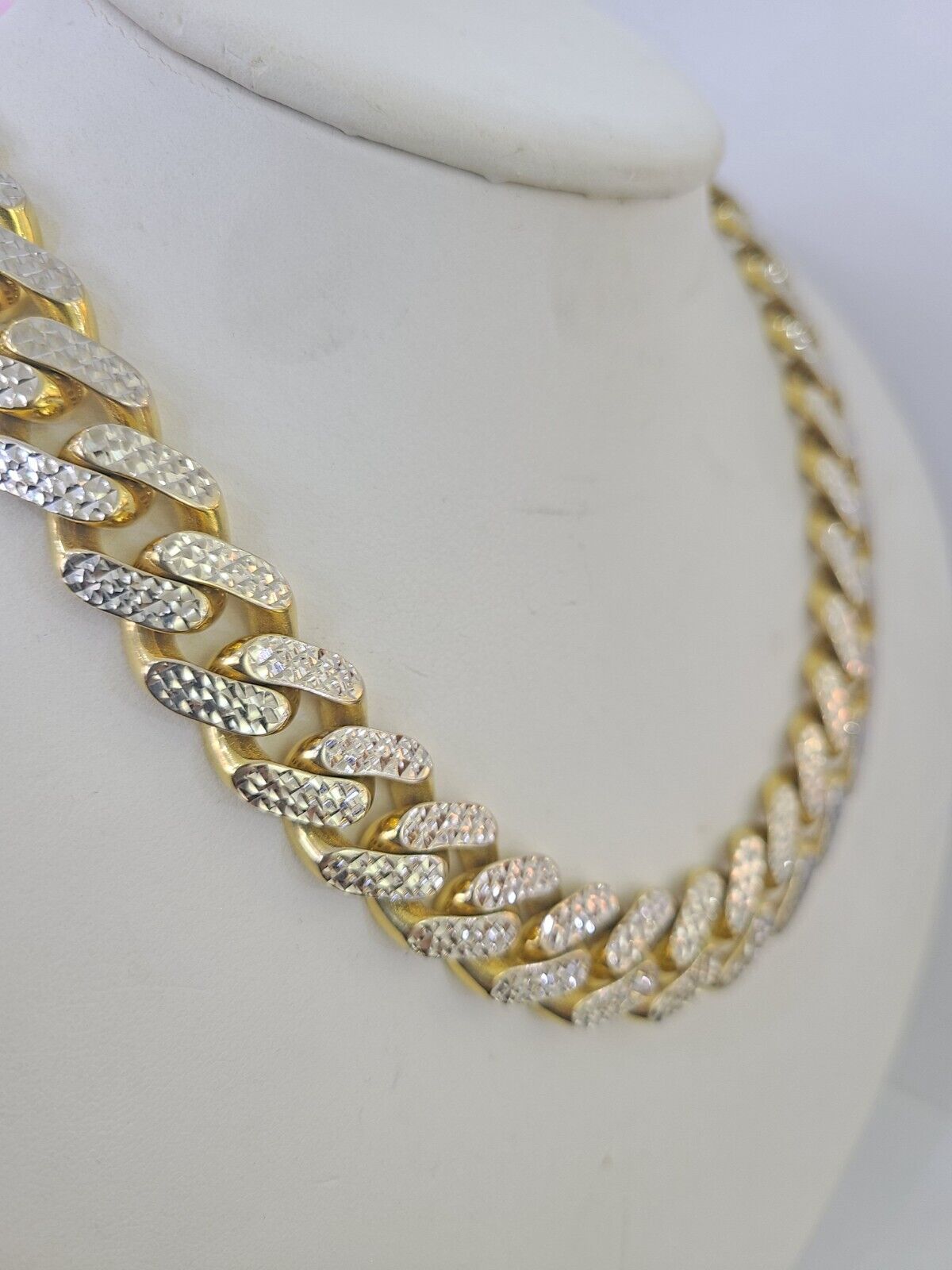 Real 10k Royal Monaco Chain 15mm Diamond Cut 24 inches Yellow Gold Necklace - GoldenlinQ