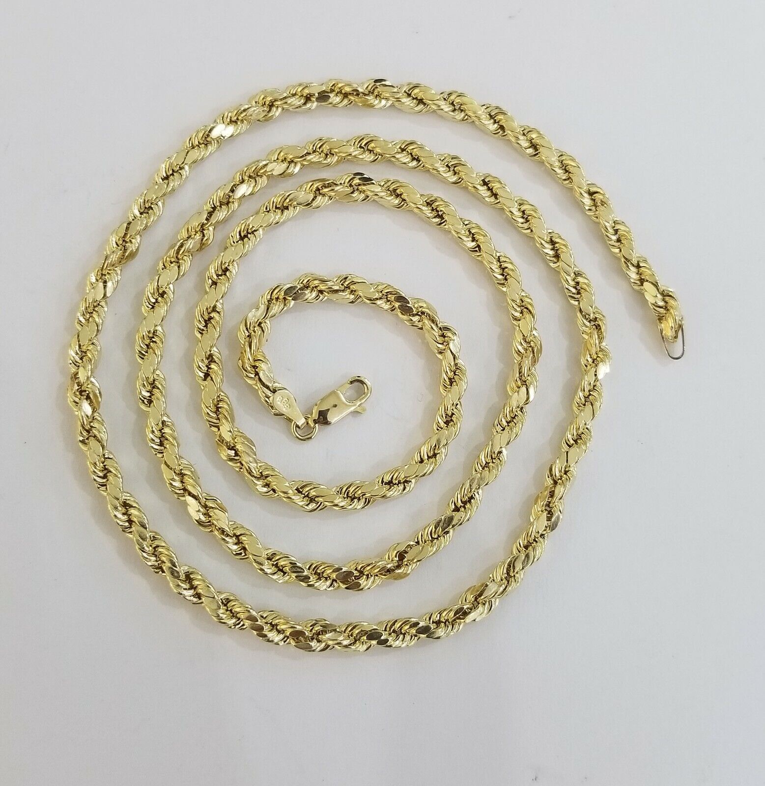 REAL 10k SOLID Gold Rope Chain 4mm 24" Yellow Gold Necklace Diamond Cuts Unisex - GoldenlinQ