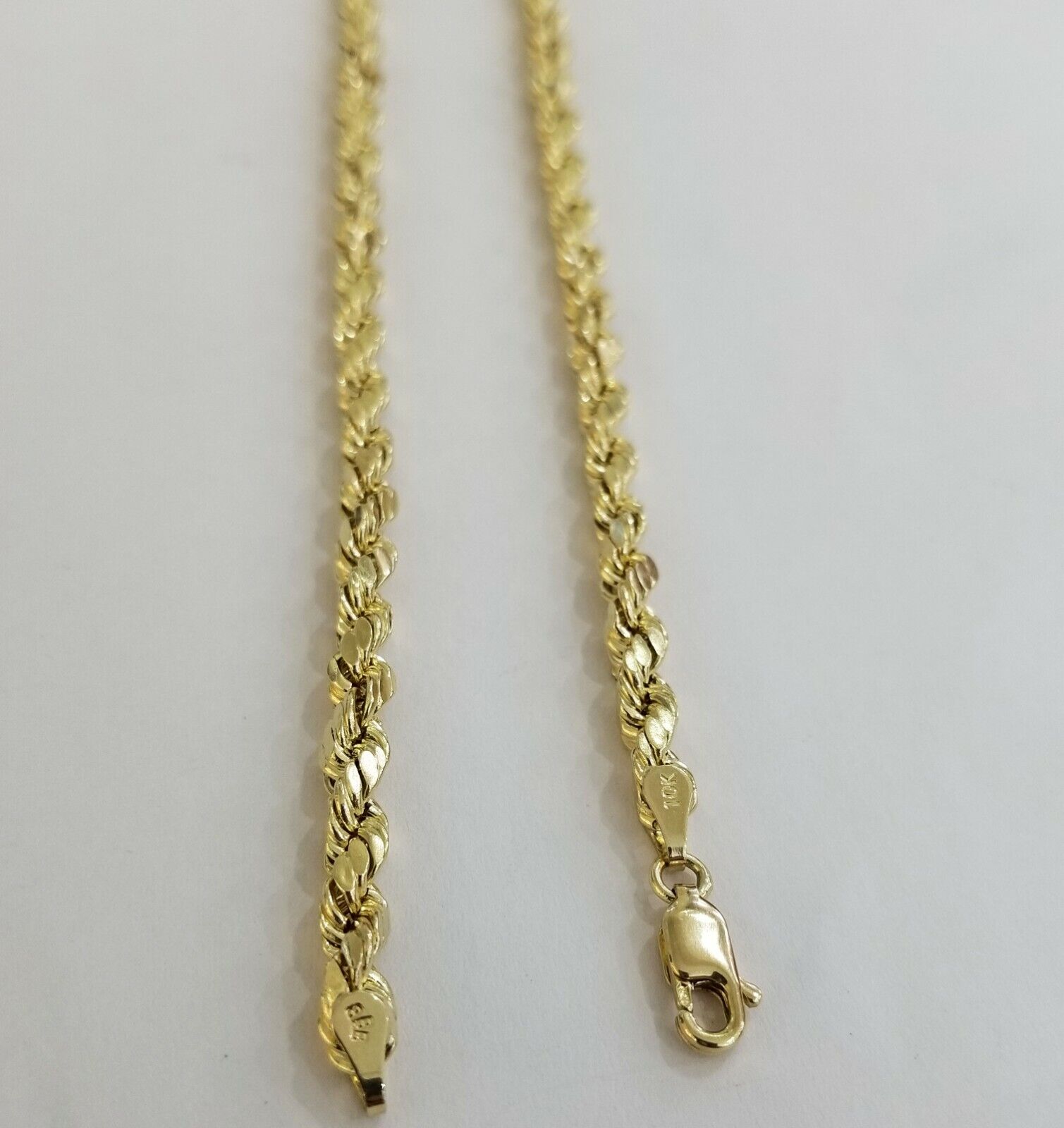 REAL 10k SOLID Gold Rope Chain 4mm 24" Yellow Gold Necklace Diamond Cuts Unisex - GoldenlinQ