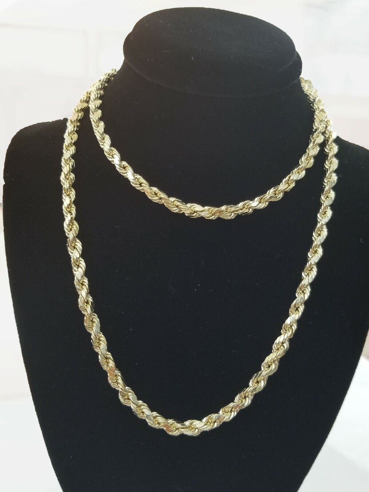 REAL 10k SOLID Gold Rope Chain 4mm 24" Yellow Gold Necklace Diamond Cuts Unisex - GoldenlinQ