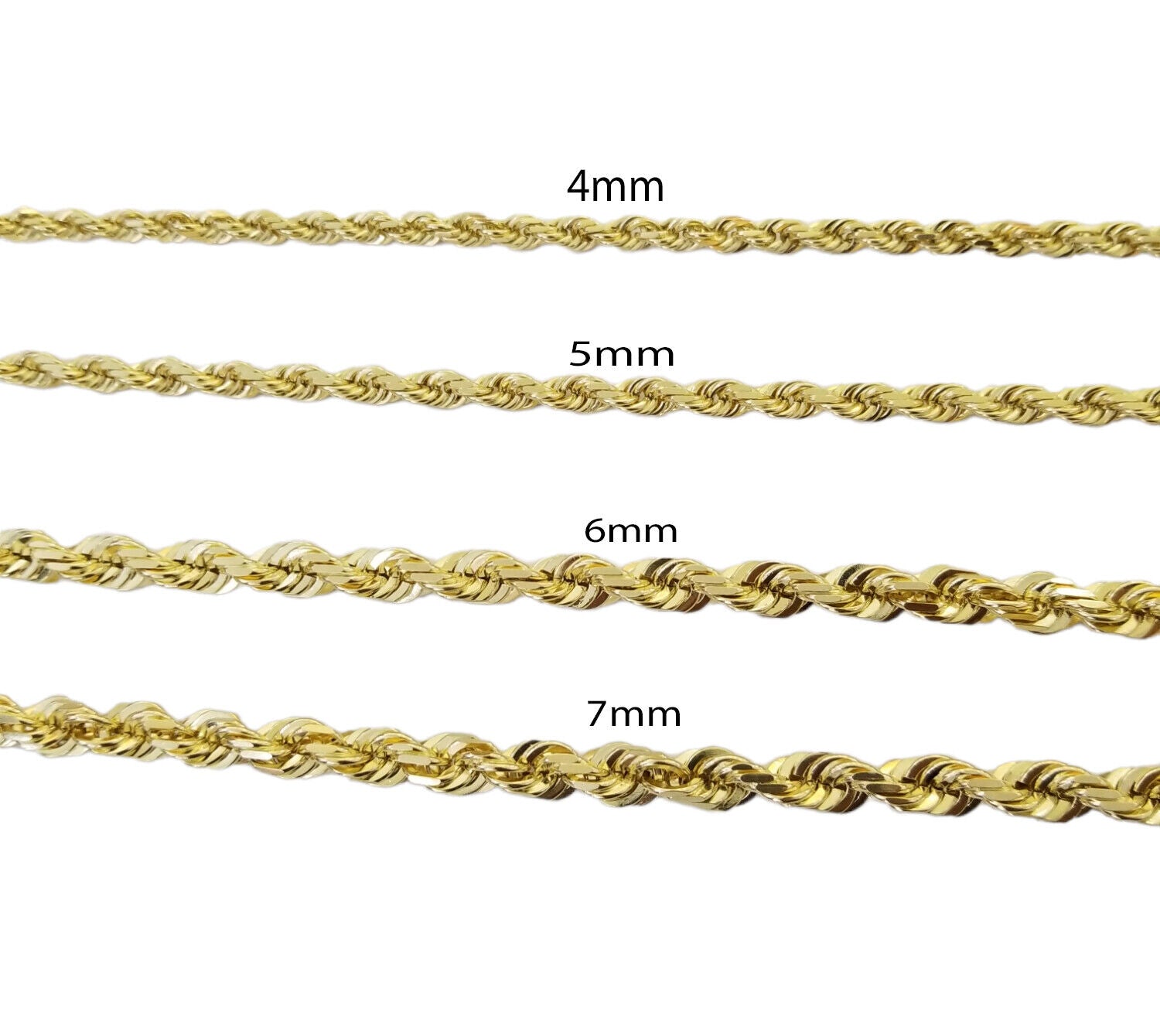 Real 10k Solid Gold Rope Chain 4mm - 7mm Necklace 22" - 30" Inch Men Women - GoldenlinQ