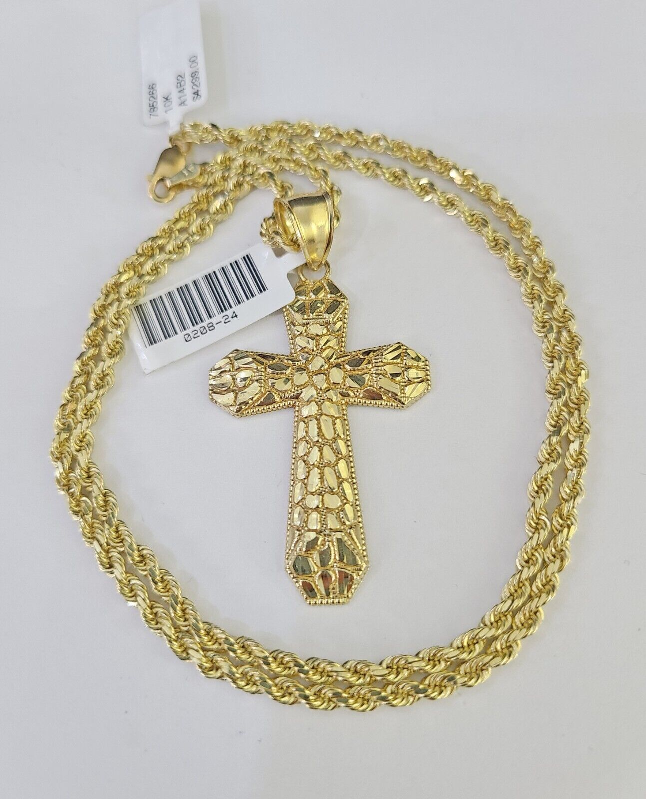 Real 10k Solid Rope Chain Jesus Cross Charm Set 3mm 20" - 30" Inch Necklace Gold - GoldenlinQ