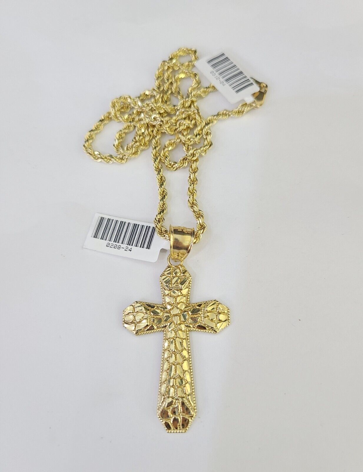 Real 10k Solid Rope Chain Jesus Cross Charm Set 3mm 20" - 30" Inch Necklace Gold - GoldenlinQ