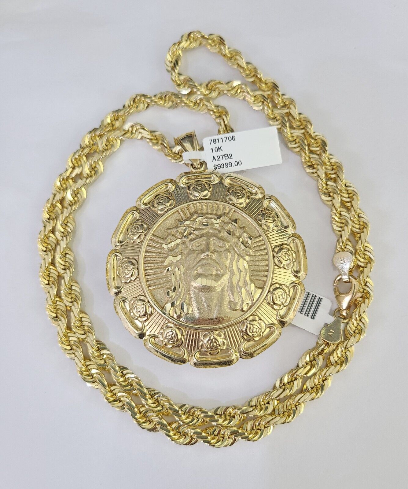 Real 10k Solid Rope Chain Jesus Virgin Mary Charm Set 6mm 20" - 30" Inch Necklace - GoldenlinQ