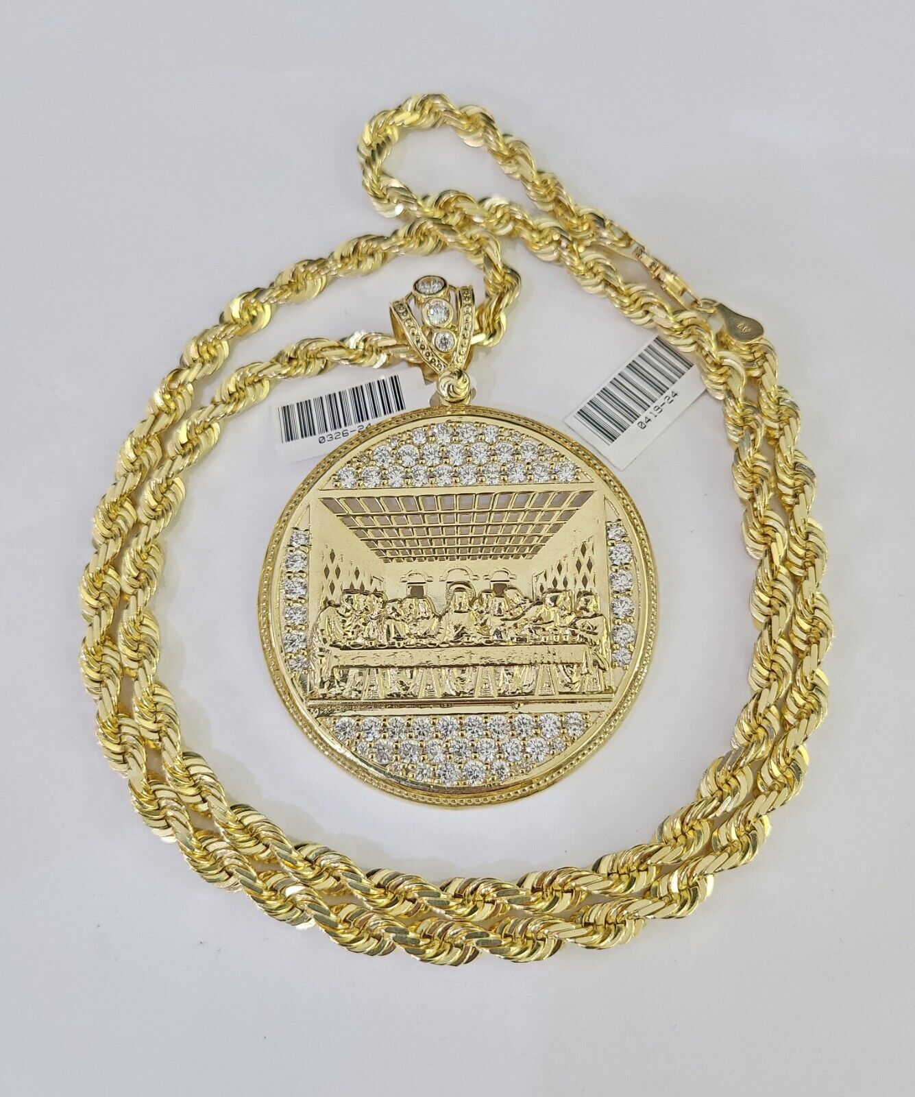 Real 10k Solid Rope Chain Last Supper Charm Set 6mm 20" - 30" Inch Necklace Gold - GoldenlinQ