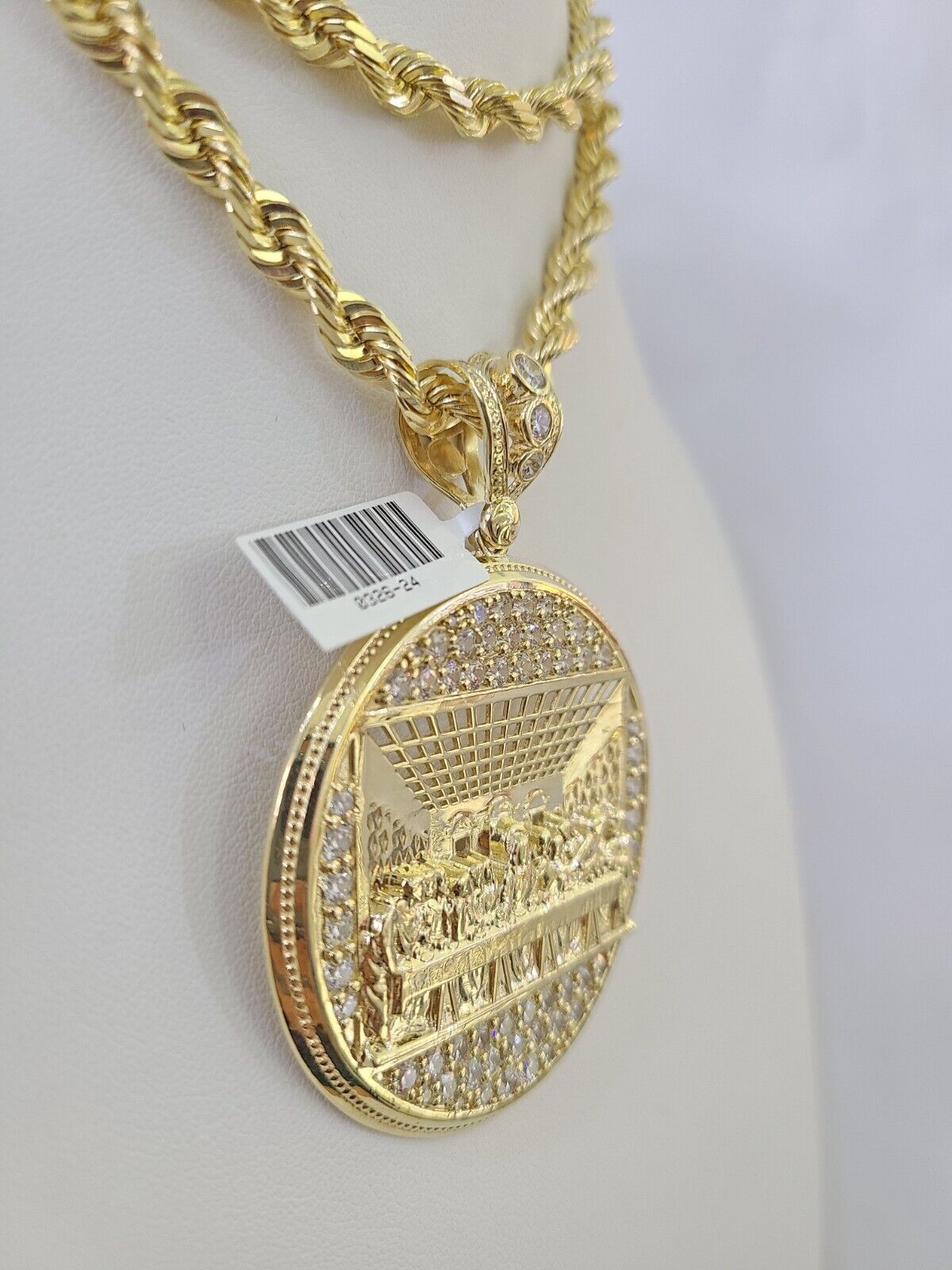 Real 10k Solid Rope Chain Last Supper Charm Set 6mm 20" - 30" Inch Necklace Gold - GoldenlinQ