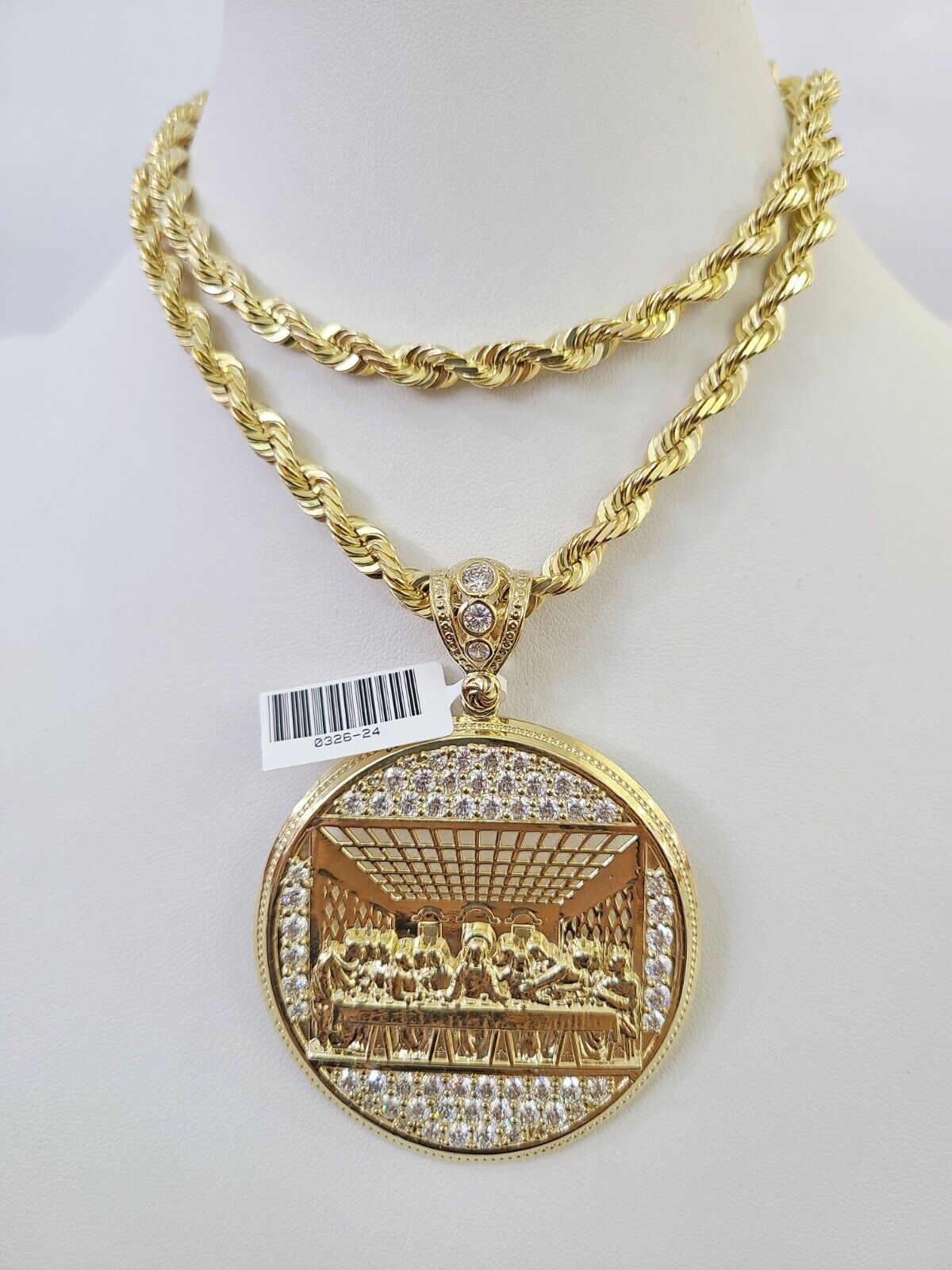 Real 10k Solid Rope Chain Last Supper Charm Set 6mm 20" - 30" Inch Necklace Gold - GoldenlinQ
