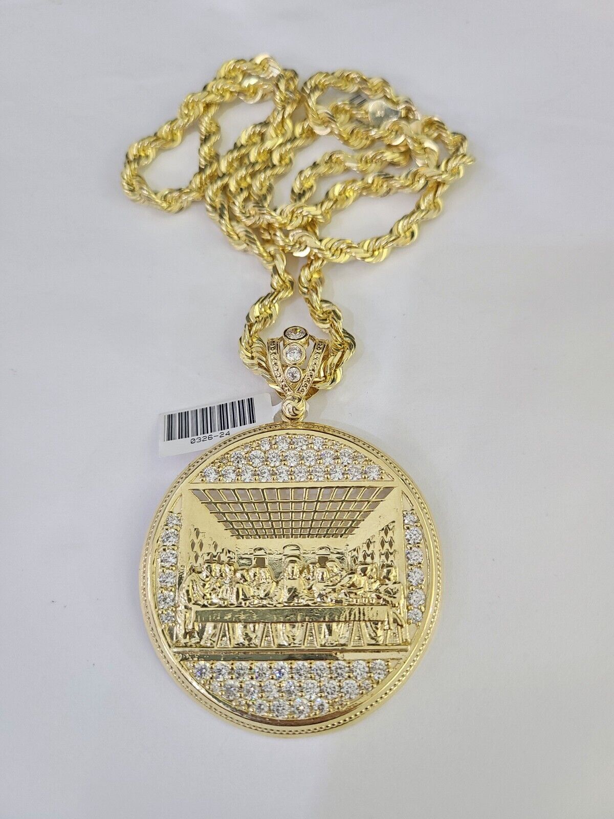 Real 10k Solid Rope Chain Last Supper Charm Set 6mm 20" - 30" Inch Necklace Gold - GoldenlinQ
