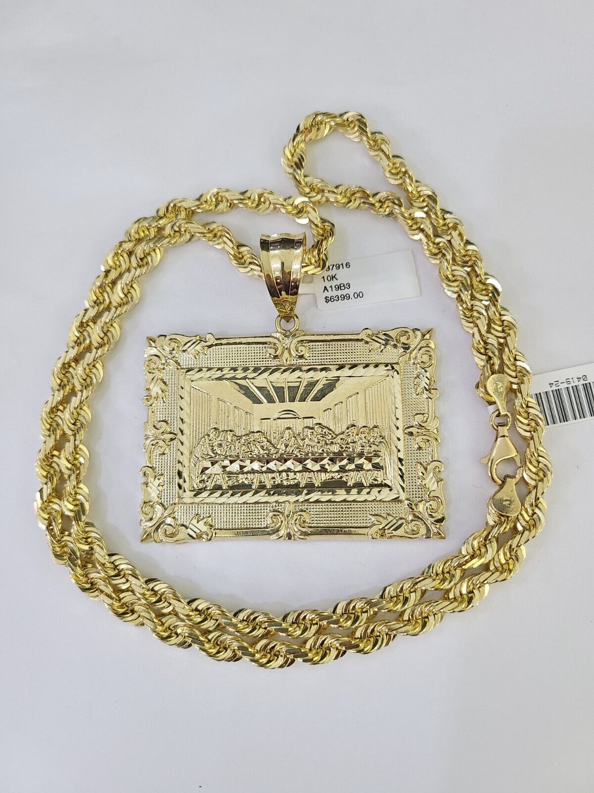 Real 10k Solid Rope Chain Last Supper Charm Set 6mm 20" - 30" Inch Necklace Gold - GoldenlinQ