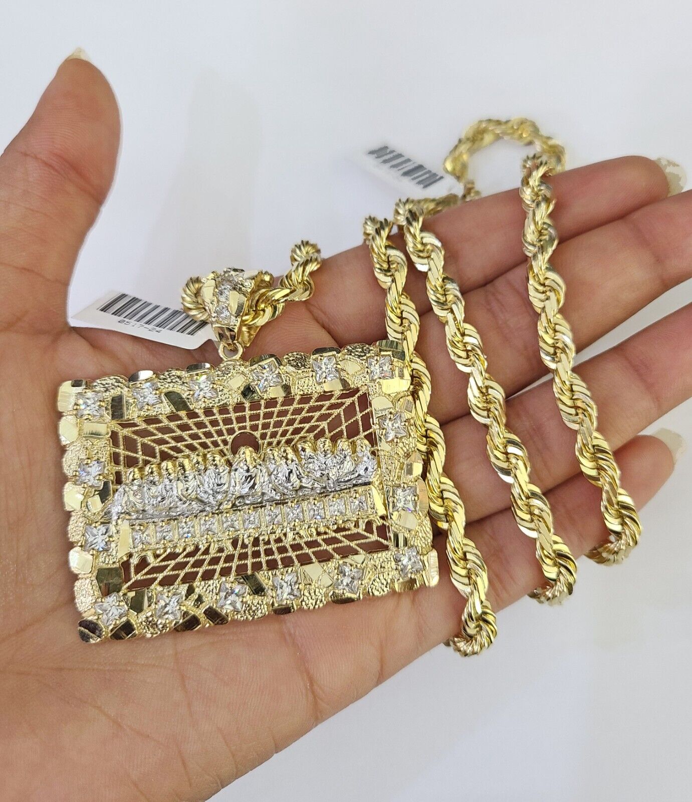 Real 10k Solid Rope Chain Last Supper Charm Set 6mm 20" - 30" Inch Necklace Gold - GoldenlinQ