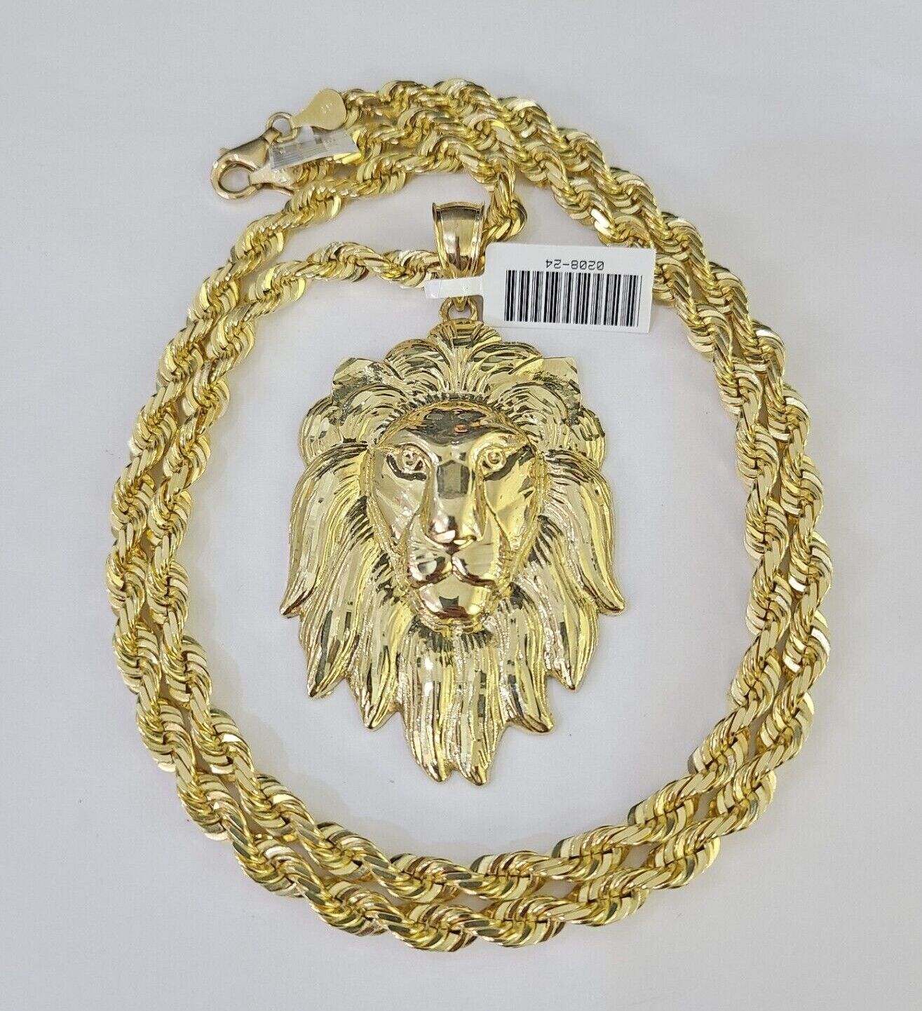 Real 10k Solid Rope Chain Lion Charm Set 6mm 20" - 30" Inch Necklace Yellow Gold - GoldenlinQ