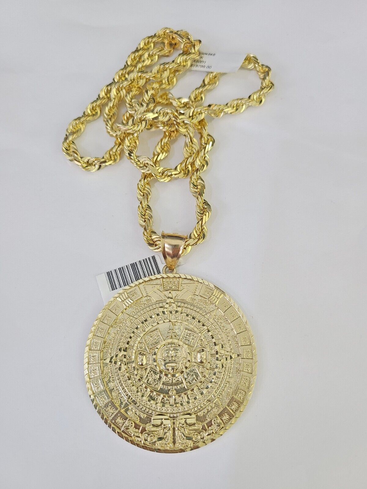 Real 10k Solid Rope Chain Mayan Calendar Charm Set 6mm 20" - 30" Inch Necklace - GoldenlinQ