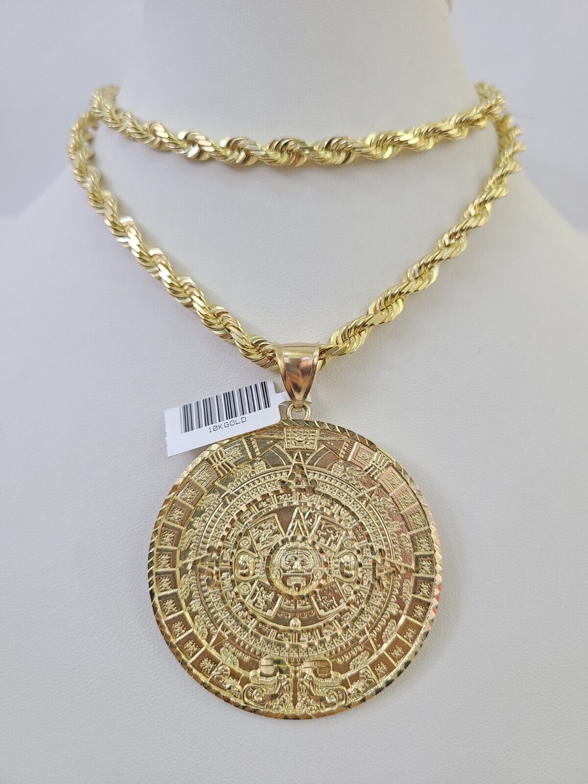 Real 10k Solid Rope Chain Mayan Calendar Charm Set 6mm 20" - 30" Inch Necklace - GoldenlinQ