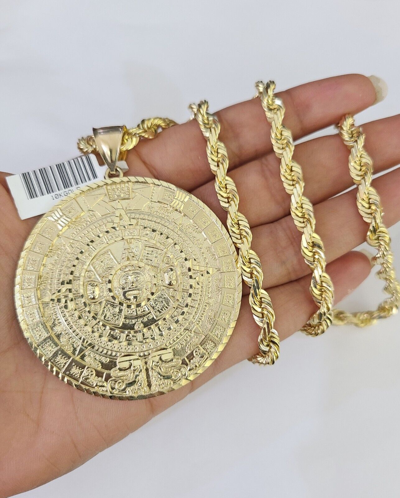 Real 10k Solid Rope Chain Mayan Calendar Charm Set 6mm 20" - 30" Inch Necklace - GoldenlinQ