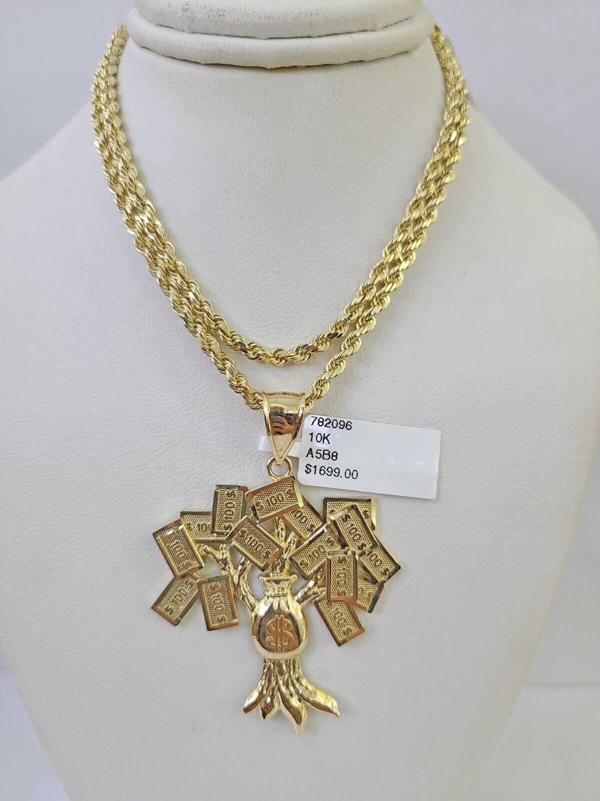 Real 10k Solid Rope Chain Money Tree Charm Set 3mm 20" - 30" Inch Necklace Gold - GoldenlinQ