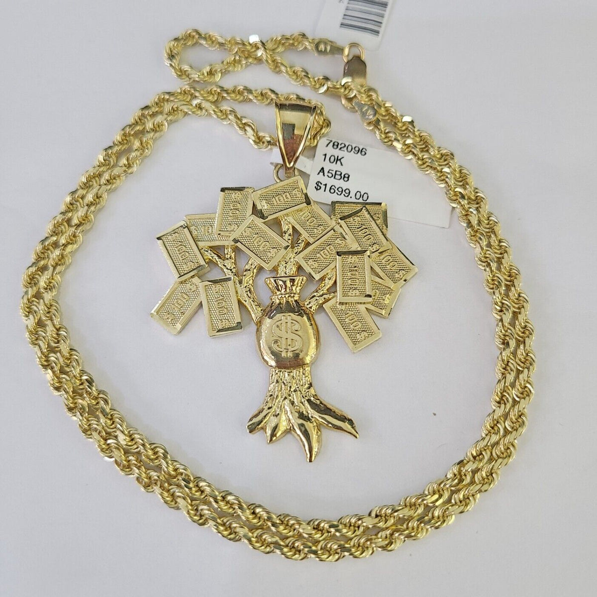 Real 10k Solid Rope Chain Money Tree Charm Set 3mm 20