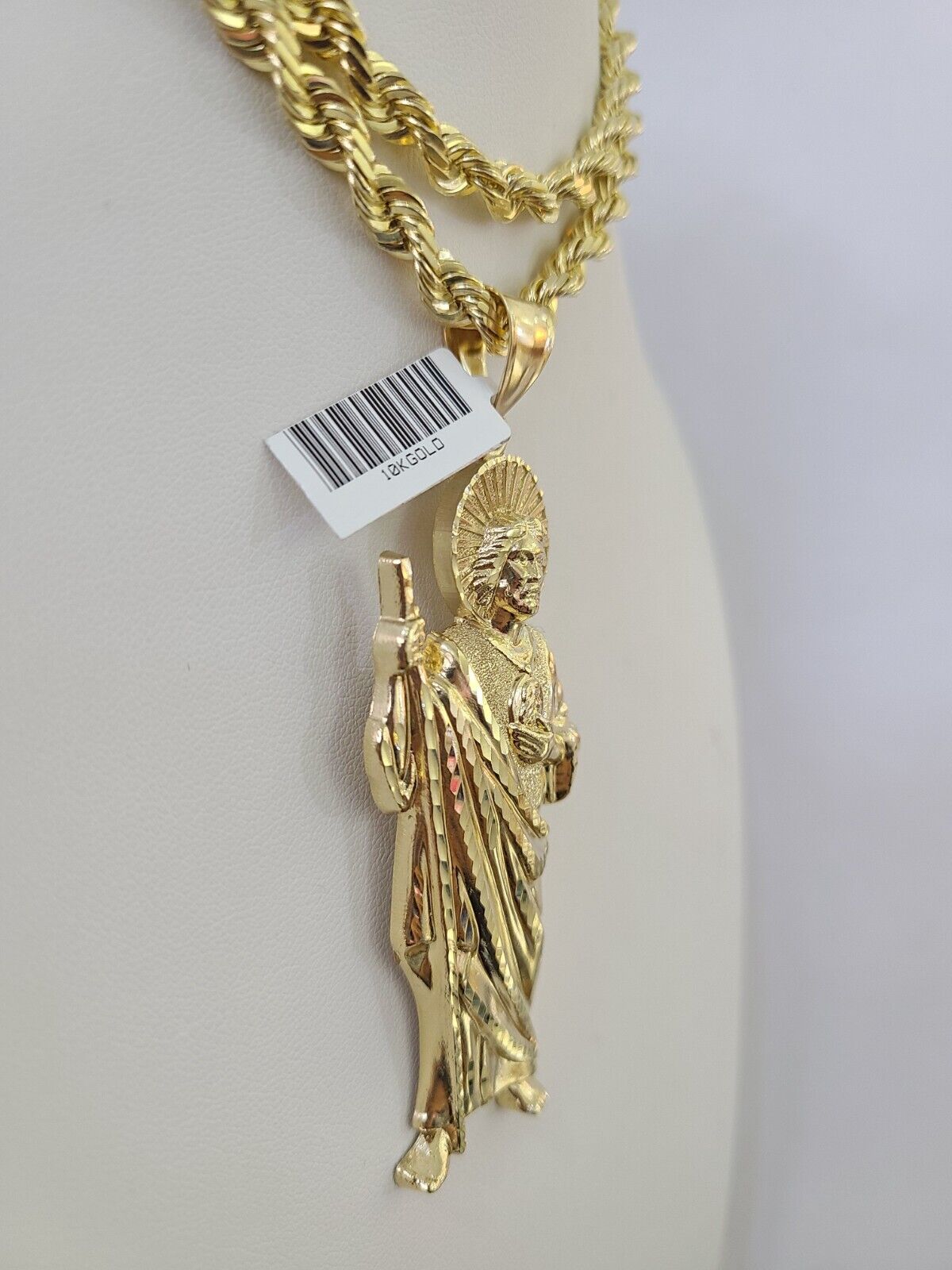 Real 10k Solid Rope Chain Saint Jude Charm Set 6mm 20" - 30" Inch Necklace Gold - GoldenlinQ