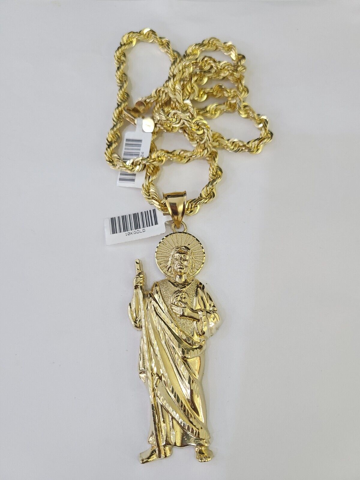 Real 10k Solid Rope Chain Saint Jude Charm Set 6mm 20" - 30" Inch Necklace Gold - GoldenlinQ