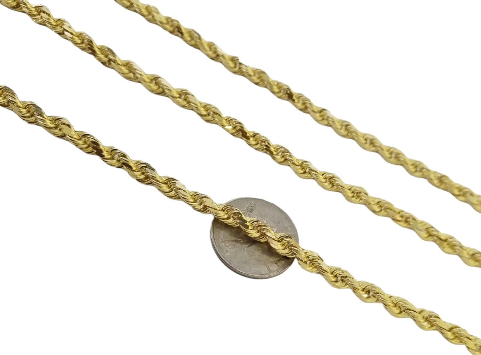 Real 10k Solid Rope Chain Yellow Gold Necklace Diamond Cut 4mm 26" Inch - GoldenlinQ