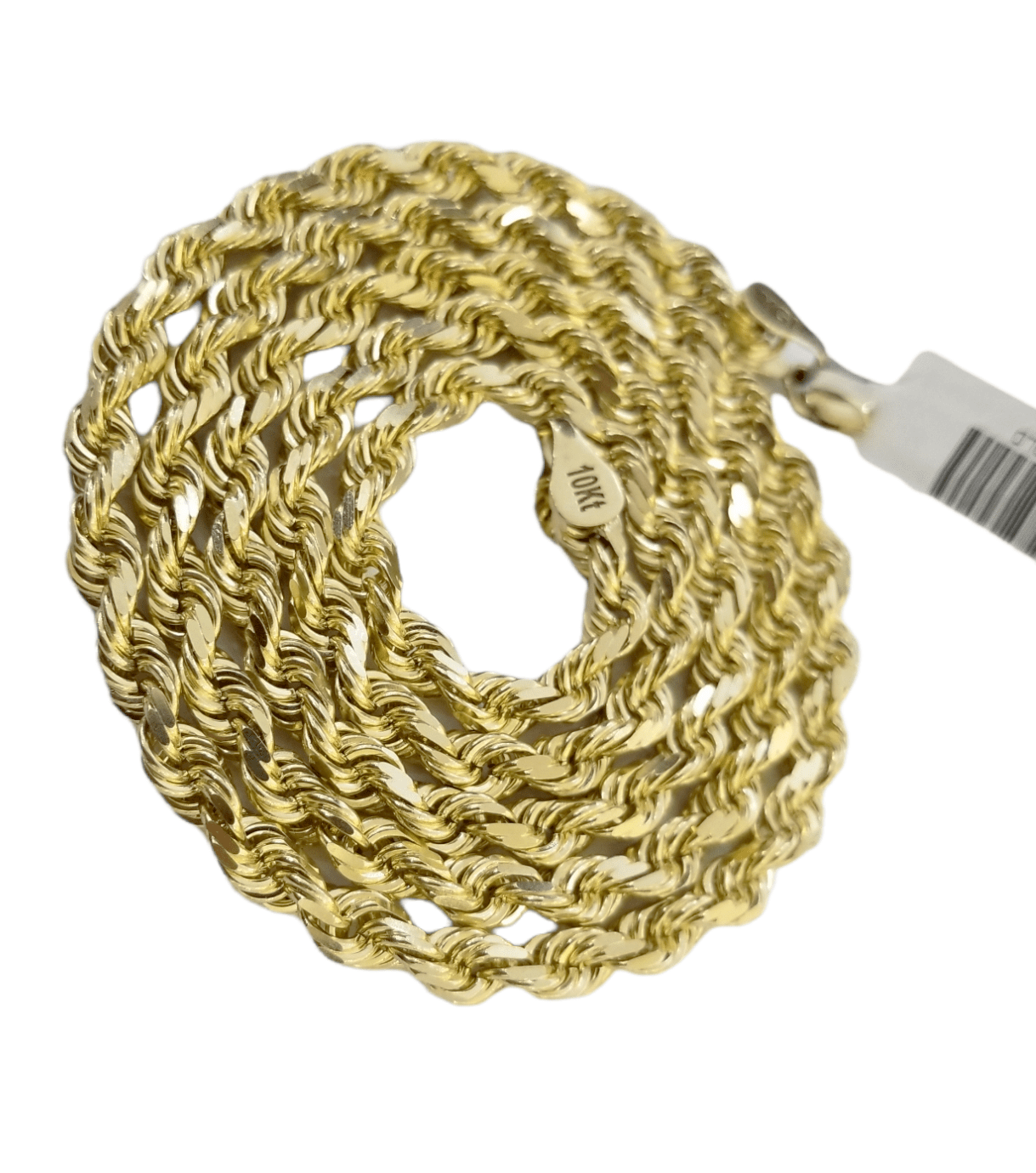 Real 10k Solid Rope Chain Yellow Gold Necklace Diamond Cut 4mm 26" Inch - GoldenlinQ