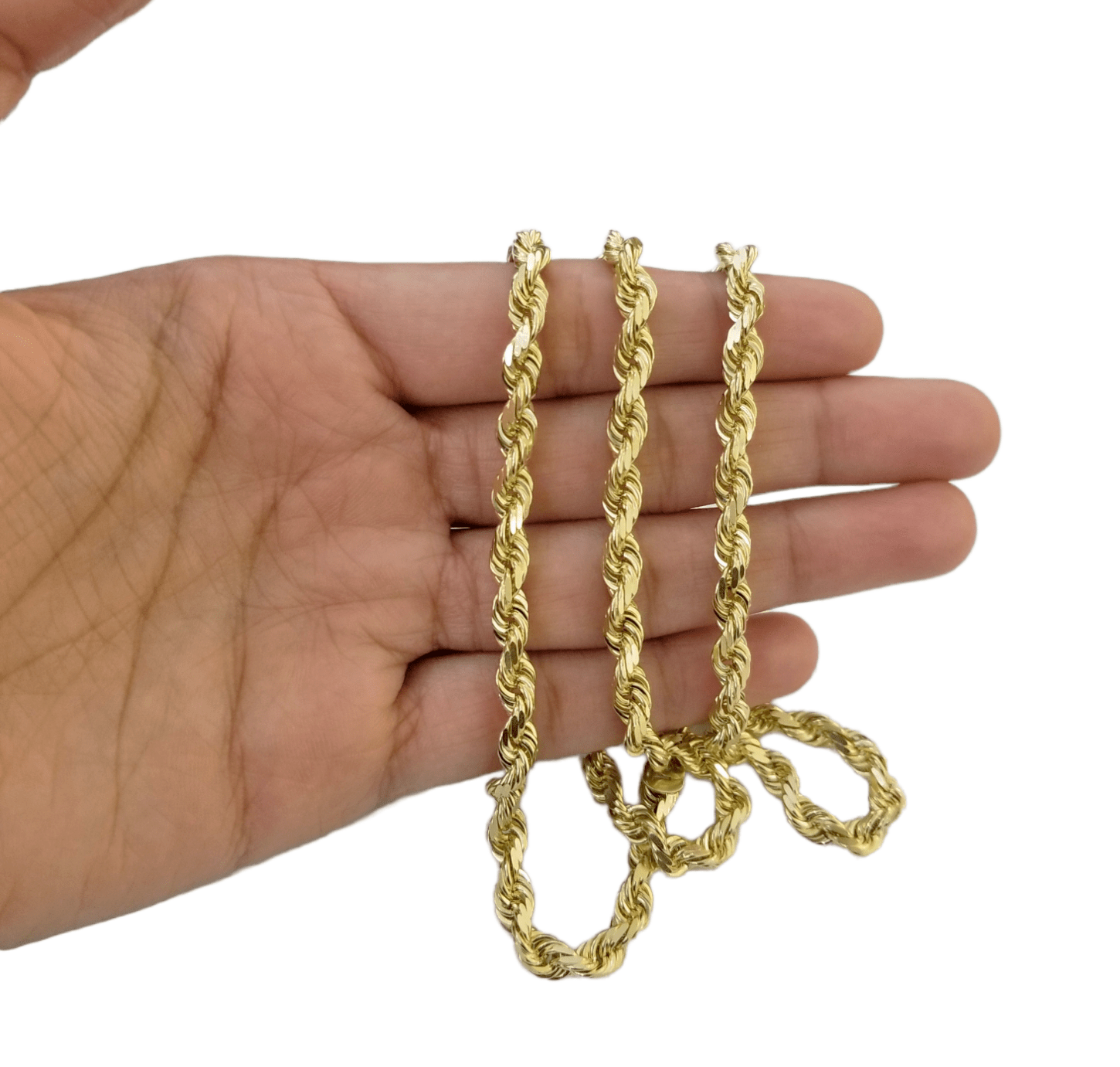 Real 10k Solid Rope Chain Yellow Gold Necklace Diamond Cut 4mm 26" Inch - GoldenlinQ
