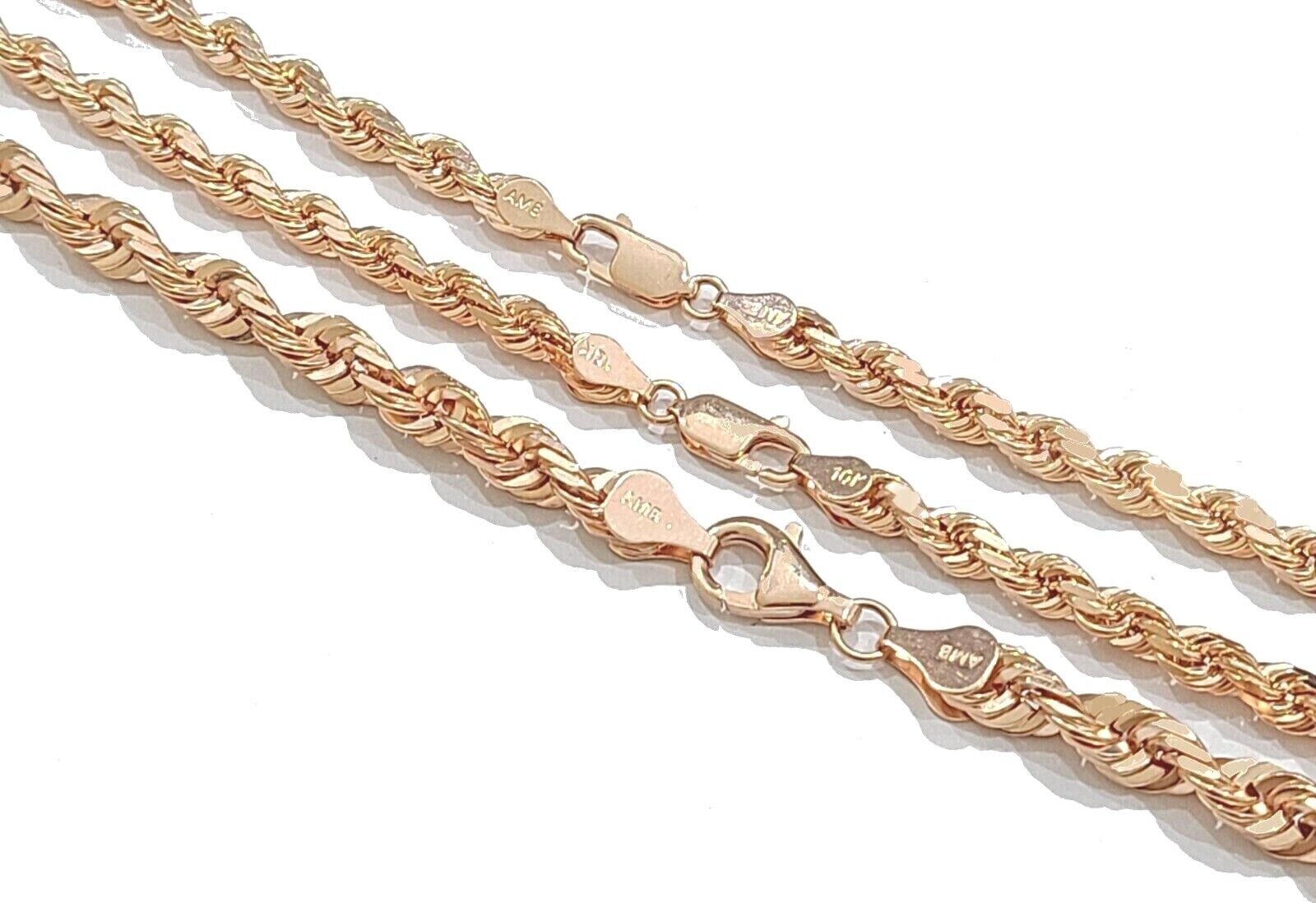 Real 10K Solid Rose Gold Rope Chain 4 - 6mm Necklace 18 - 24'' inches Lobster Lock - GoldenlinQ