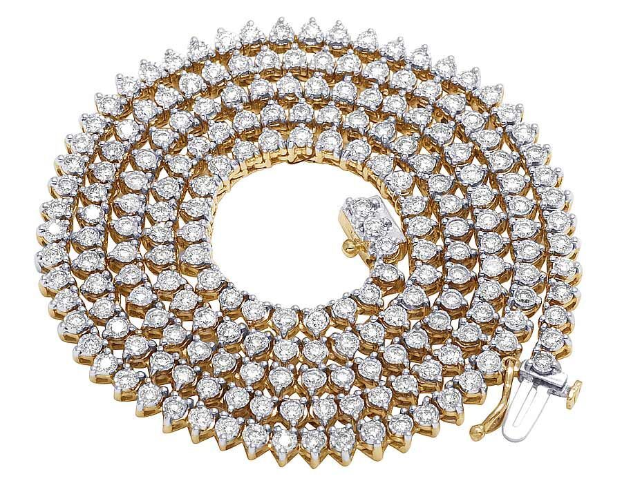 Real 10k Solid Tennis Ice Chain Gold 22 Inch Necklace 3mm Genuine 1.85CT Diamond - GoldenlinQ