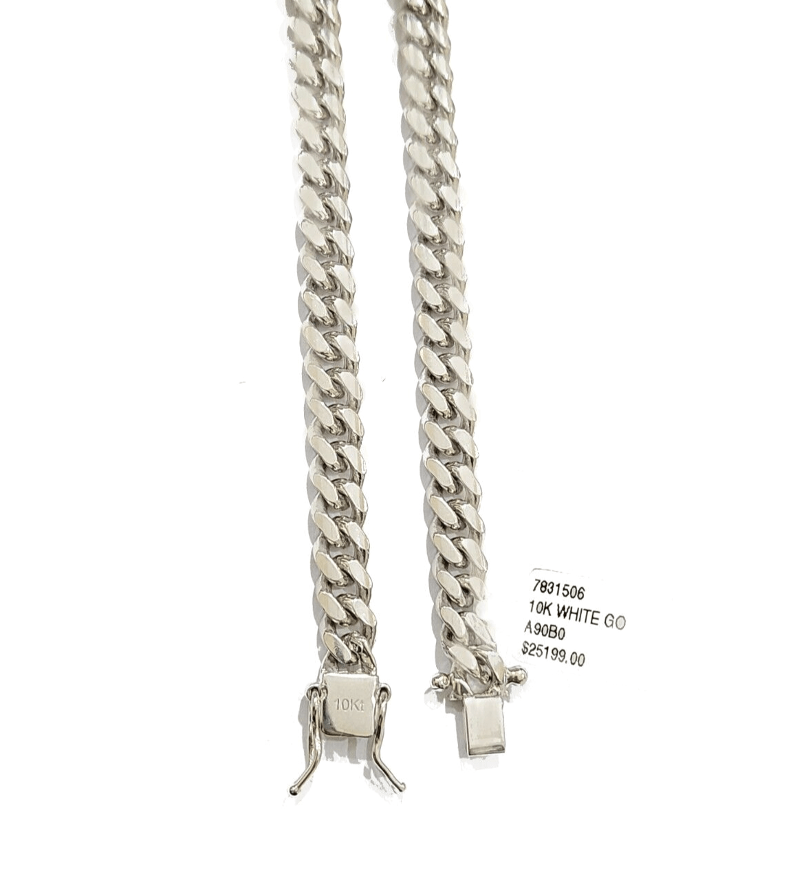 Real 10k Solid White Gold Necklace Miami Cuban Chain 7mm 26" inch 10kt Unisex - GoldenlinQ