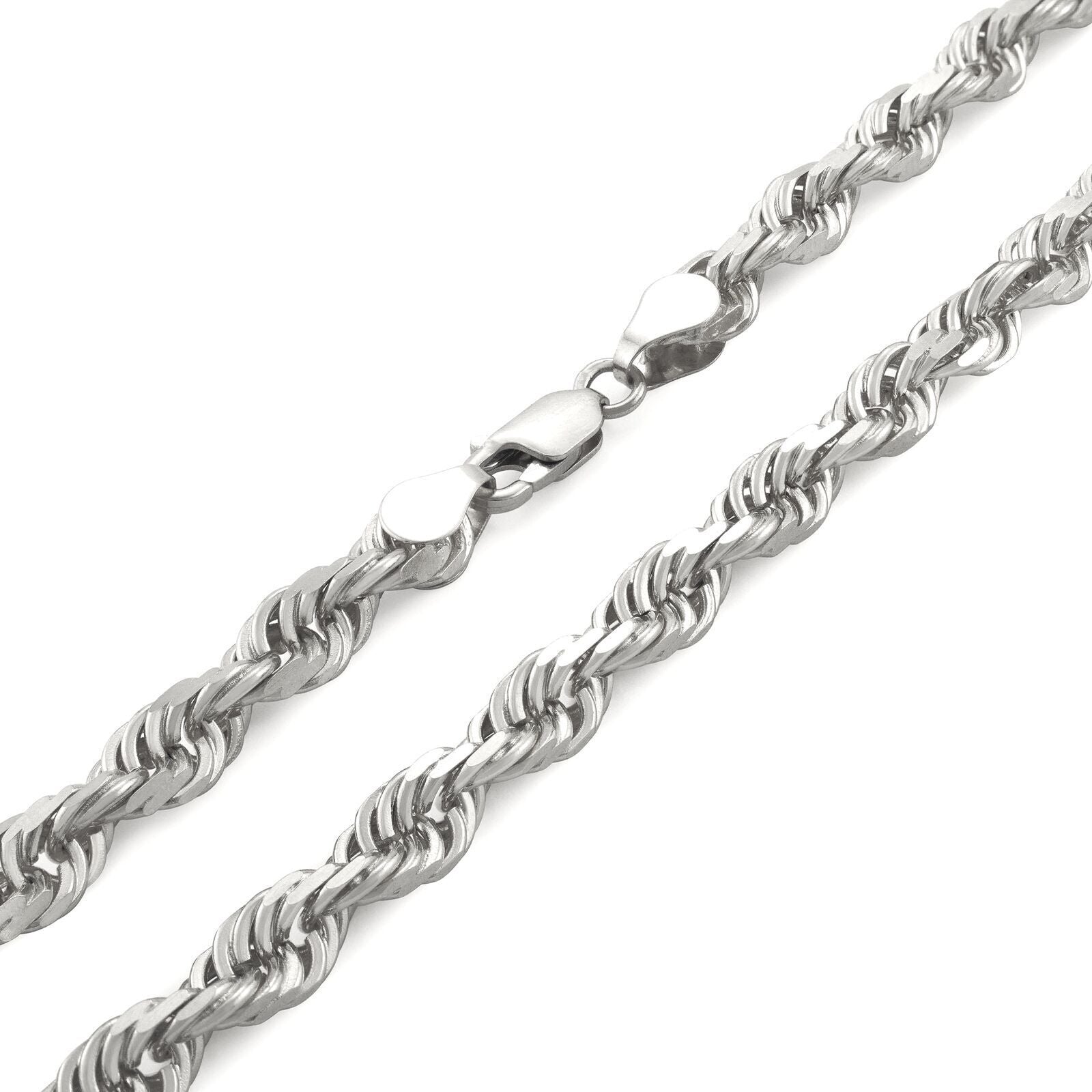 Real 10K Solid White Gold Rope Chain 6mm Necklace 22'' Inches Lobster Lock 10kt - GoldenlinQ