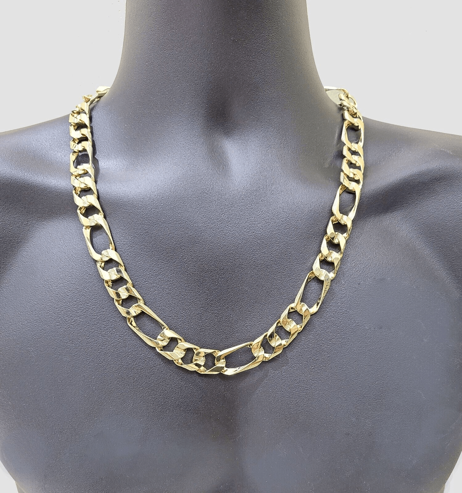 Real 10k Solid Yellow Gold Necklace 13mm Figaro Chain 24'' inches Unisex - GoldenlinQ