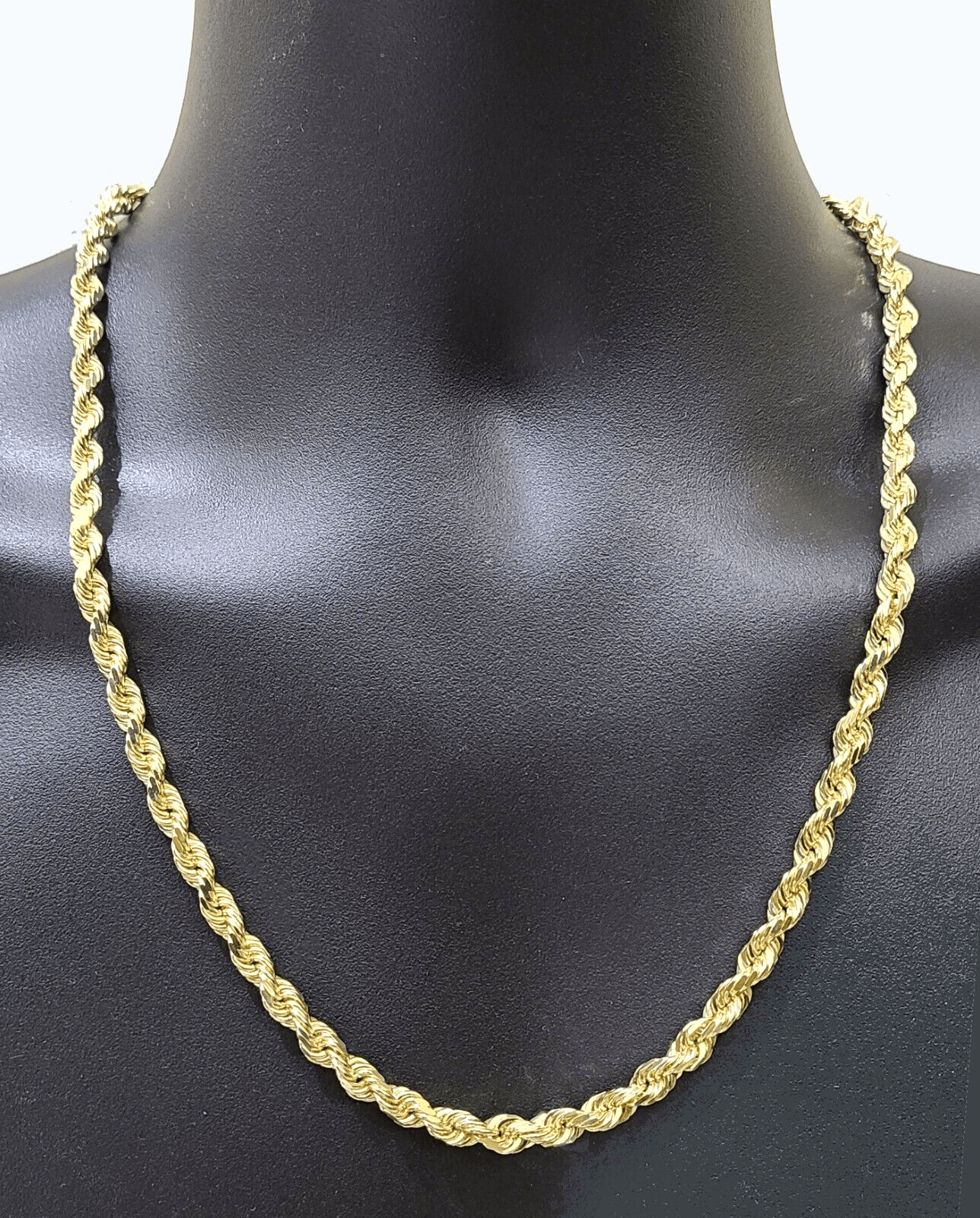 Real 10k Solid Yellow Gold Necklace Rope Chain 6mm 24" inch 10kt Unisex Chain - GoldenlinQ