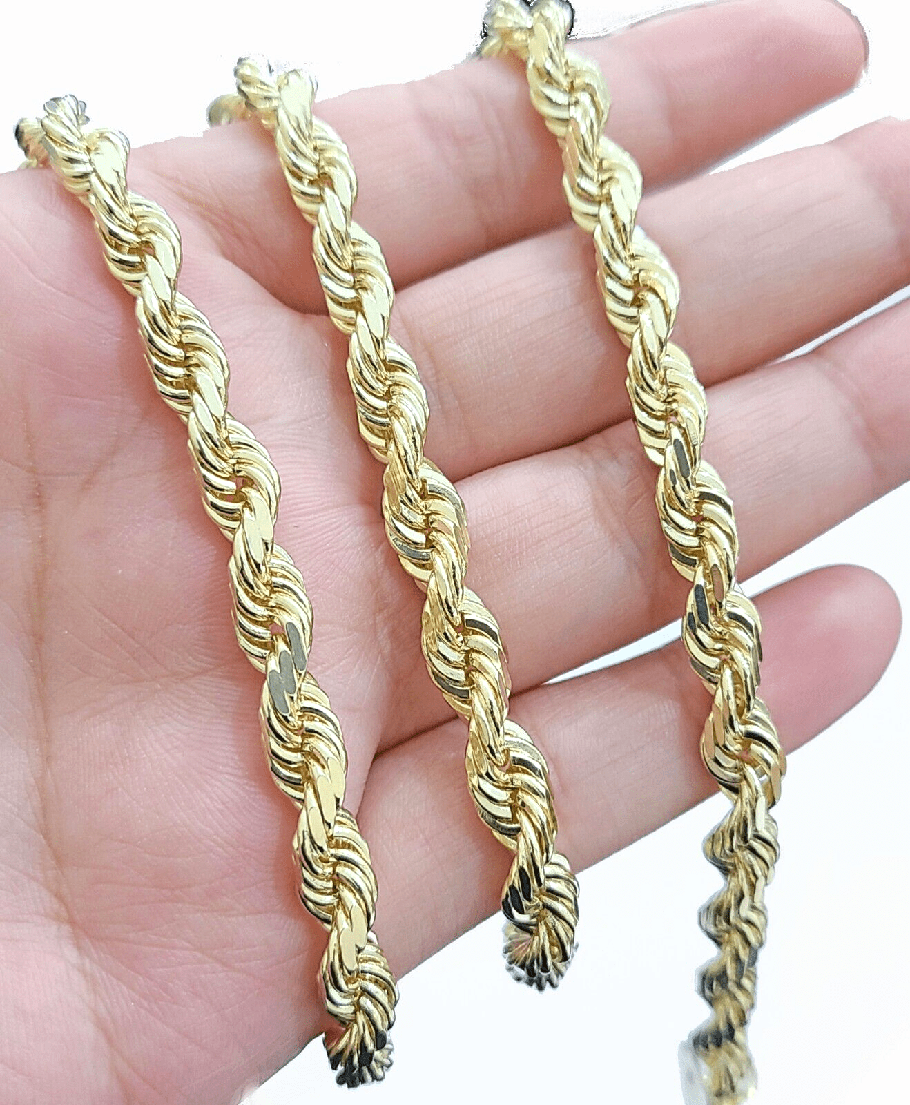 Real 10k Solid Yellow Gold Necklace Rope Chain 6mm 24" inch 10kt Unisex Chain - GoldenlinQ