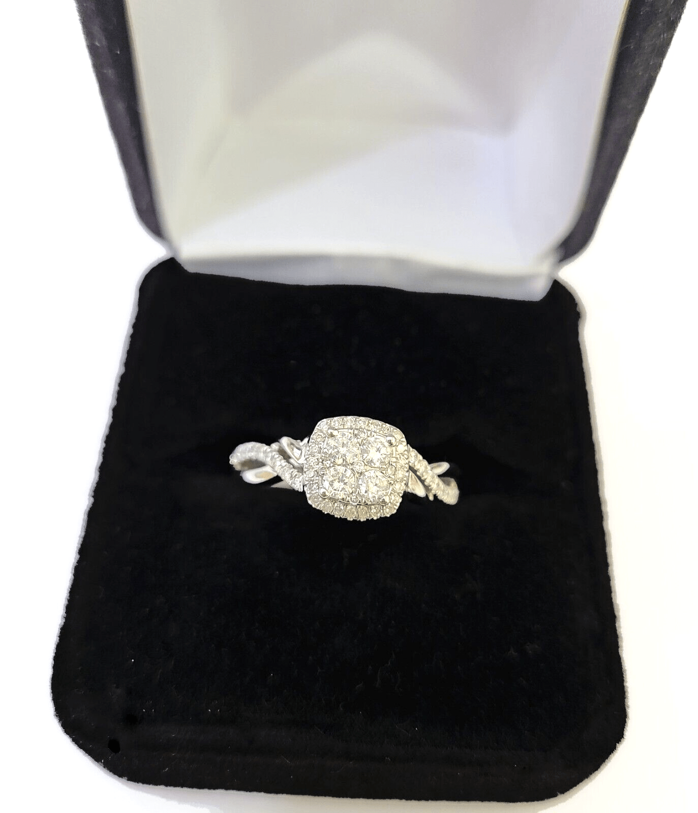 REAL 10k White Gold Diamond Ring 0.75 CT Square Shaped Ladies Engagement Wedding - GoldenlinQ