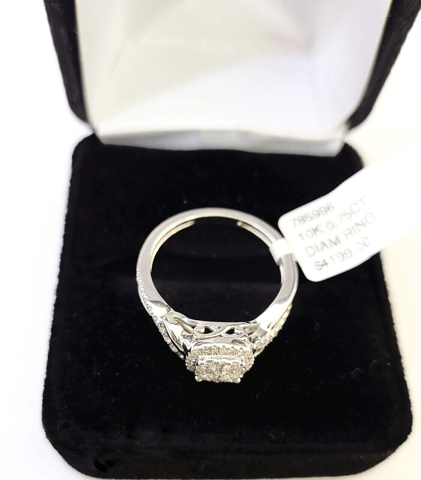 REAL 10k White Gold Diamond Ring 0.75 CT Square Shaped Ladies Engagement Wedding - GoldenlinQ