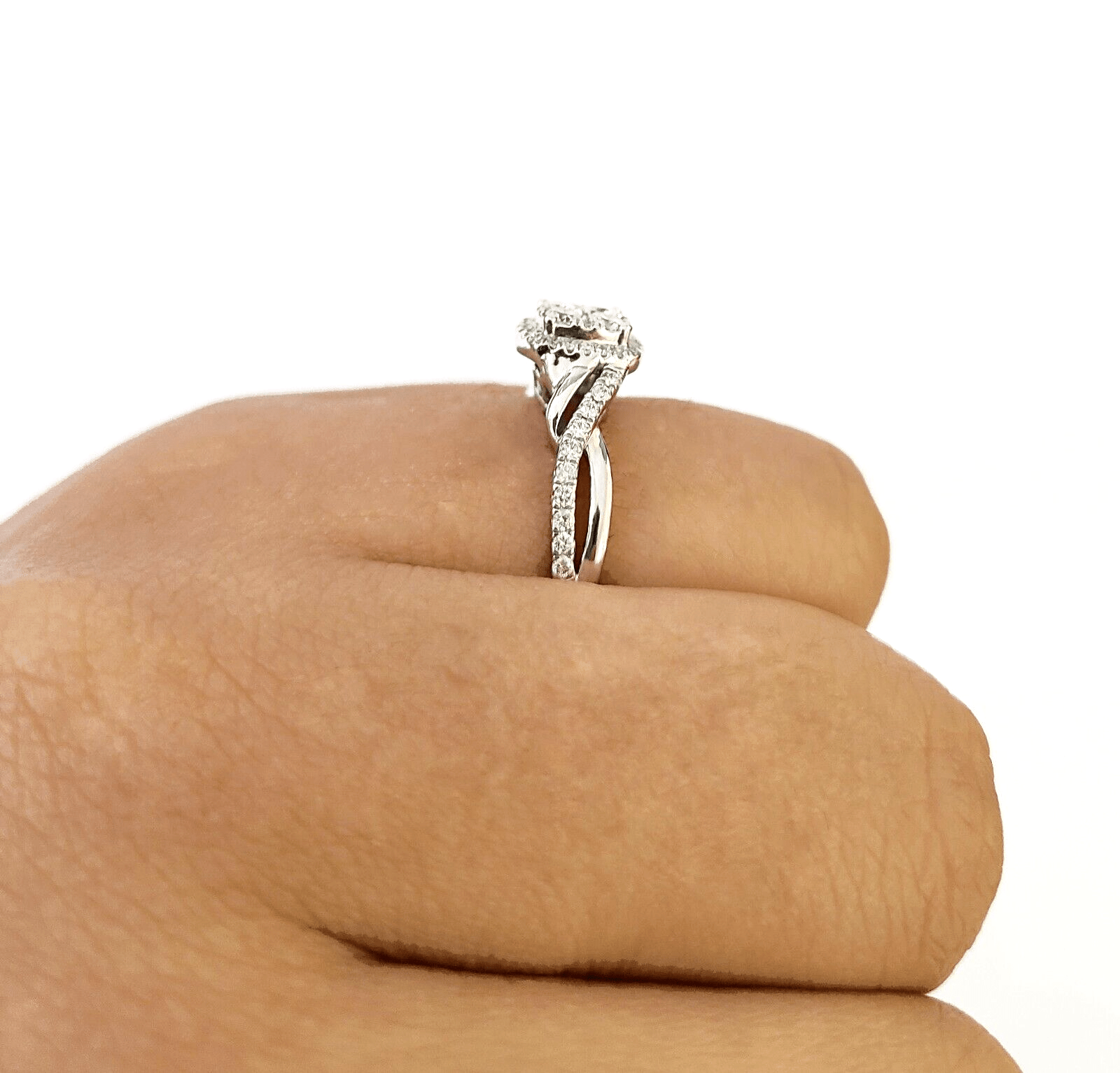 REAL 10k White Gold Diamond Ring 0.75 CT Square Shaped Ladies Engagement Wedding - GoldenlinQ