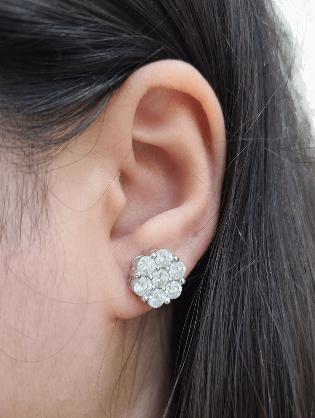 Real 10k White Gold Earring Stud Diamond 3.39CT Round Design Unisex Screw Back - GoldenlinQ