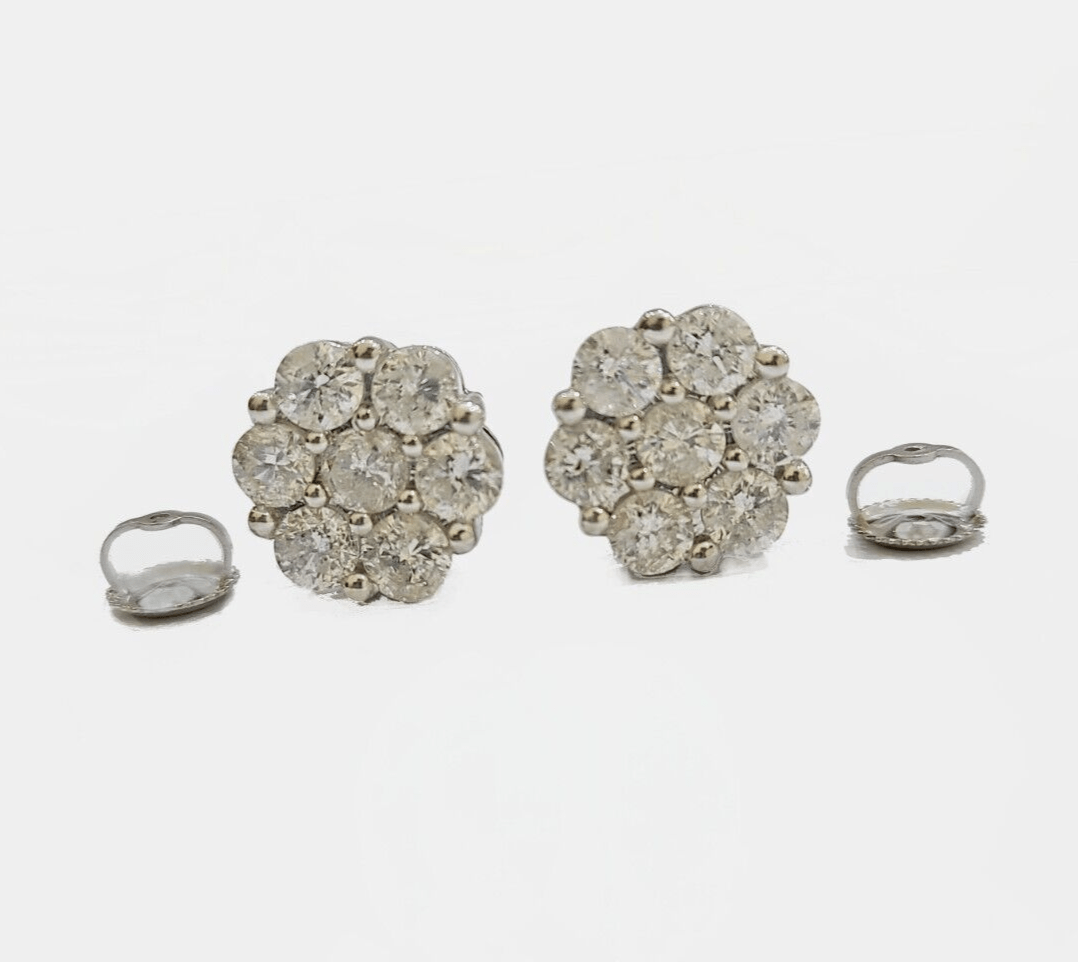 Real 10k White Gold Earring Stud Diamond 3.39CT Round Design Unisex Screw Back - GoldenlinQ