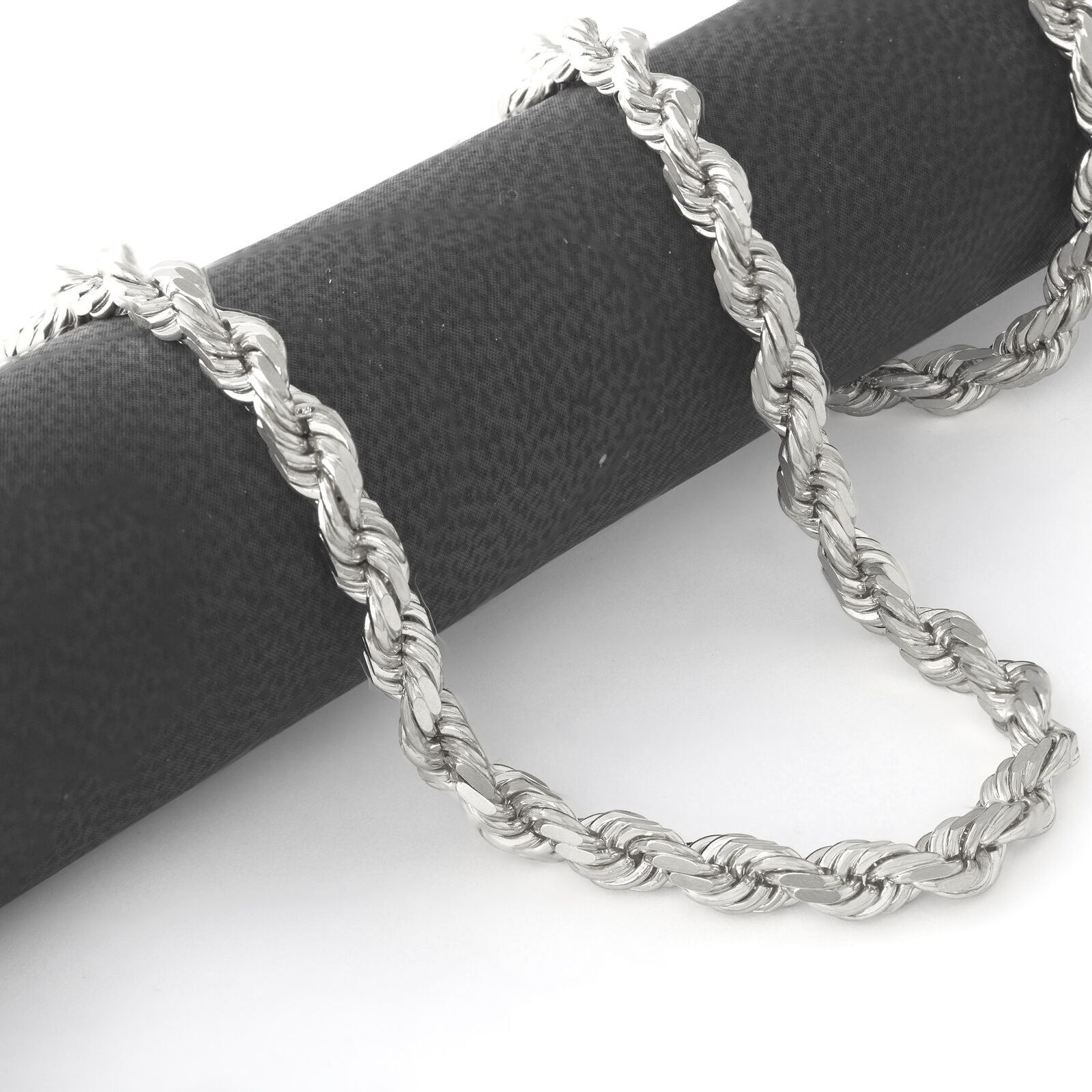 Real 10K White Gold Rope Chain 6mm Necklace 20 - 24'' Inches Lobster Lock 10kt - GoldenlinQ