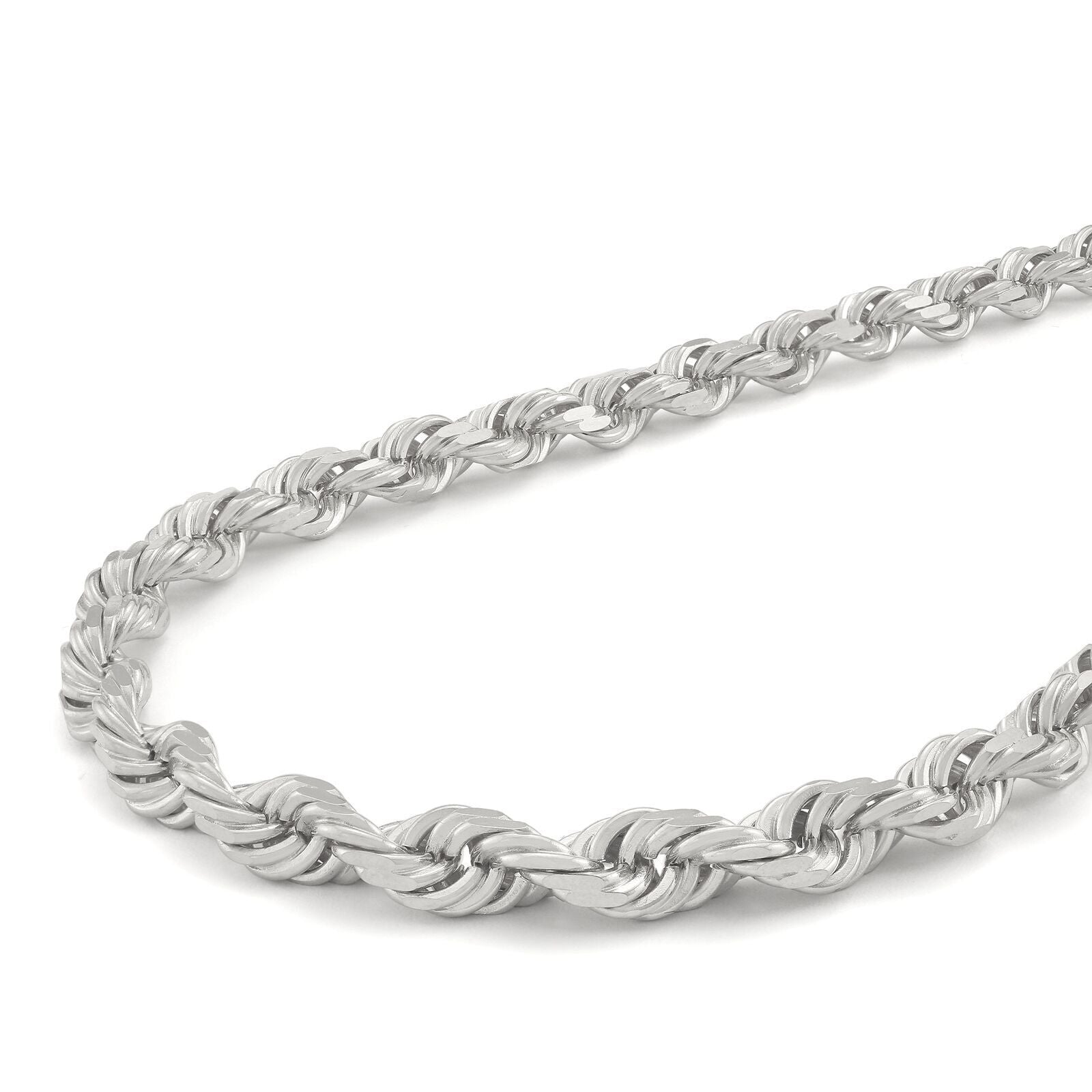 Real 10K White Gold Rope Chain 6mm Necklace 20 - 24'' Inches Lobster Lock 10kt - GoldenlinQ