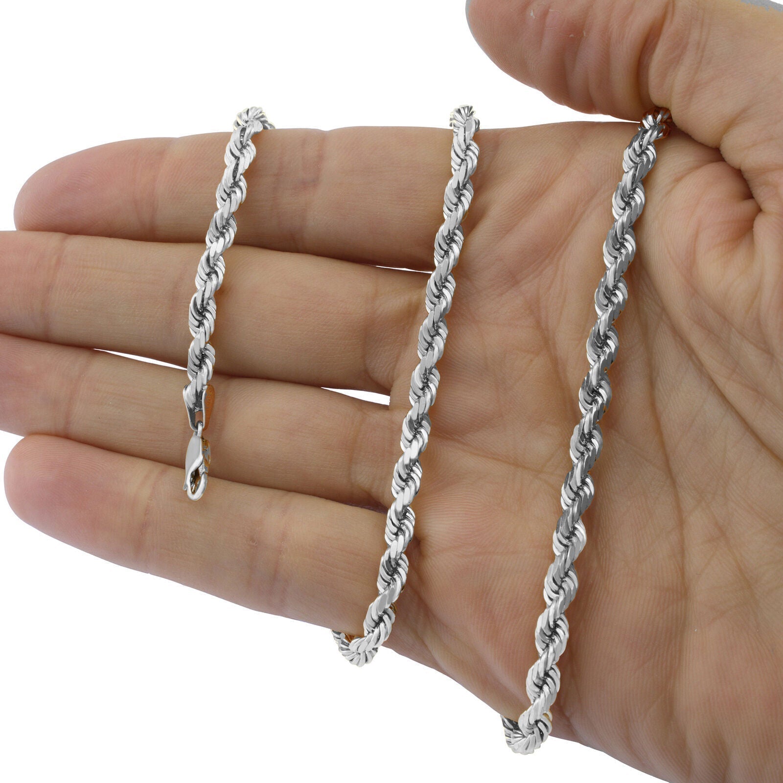 Real 10K White Gold Rope Chain 6mm Necklace 20 - 24'' Inches Lobster Lock 10kt - GoldenlinQ