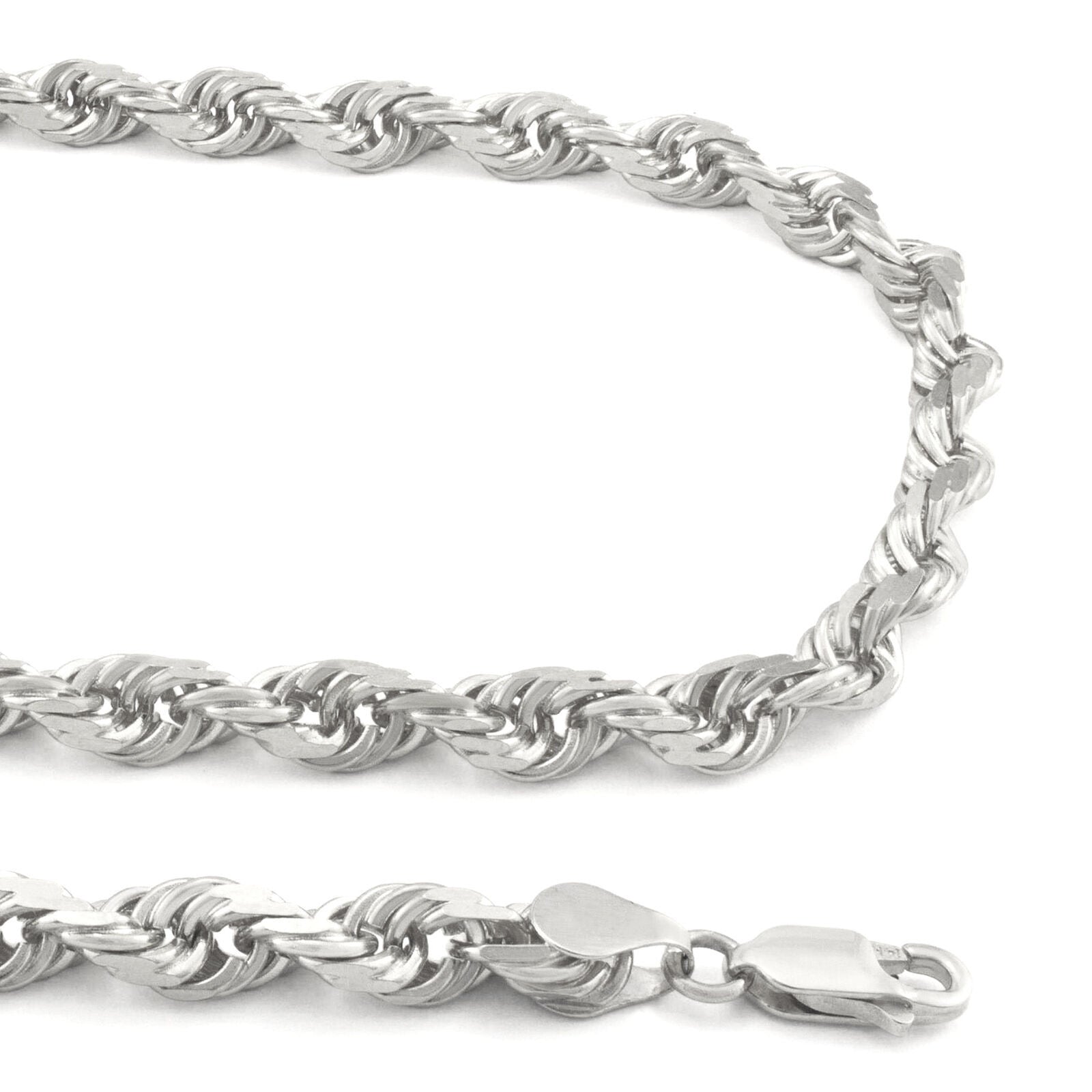 Real 10K White Gold Rope Chain 6mm Necklace 20 - 24'' Inches Lobster Lock 10kt - GoldenlinQ