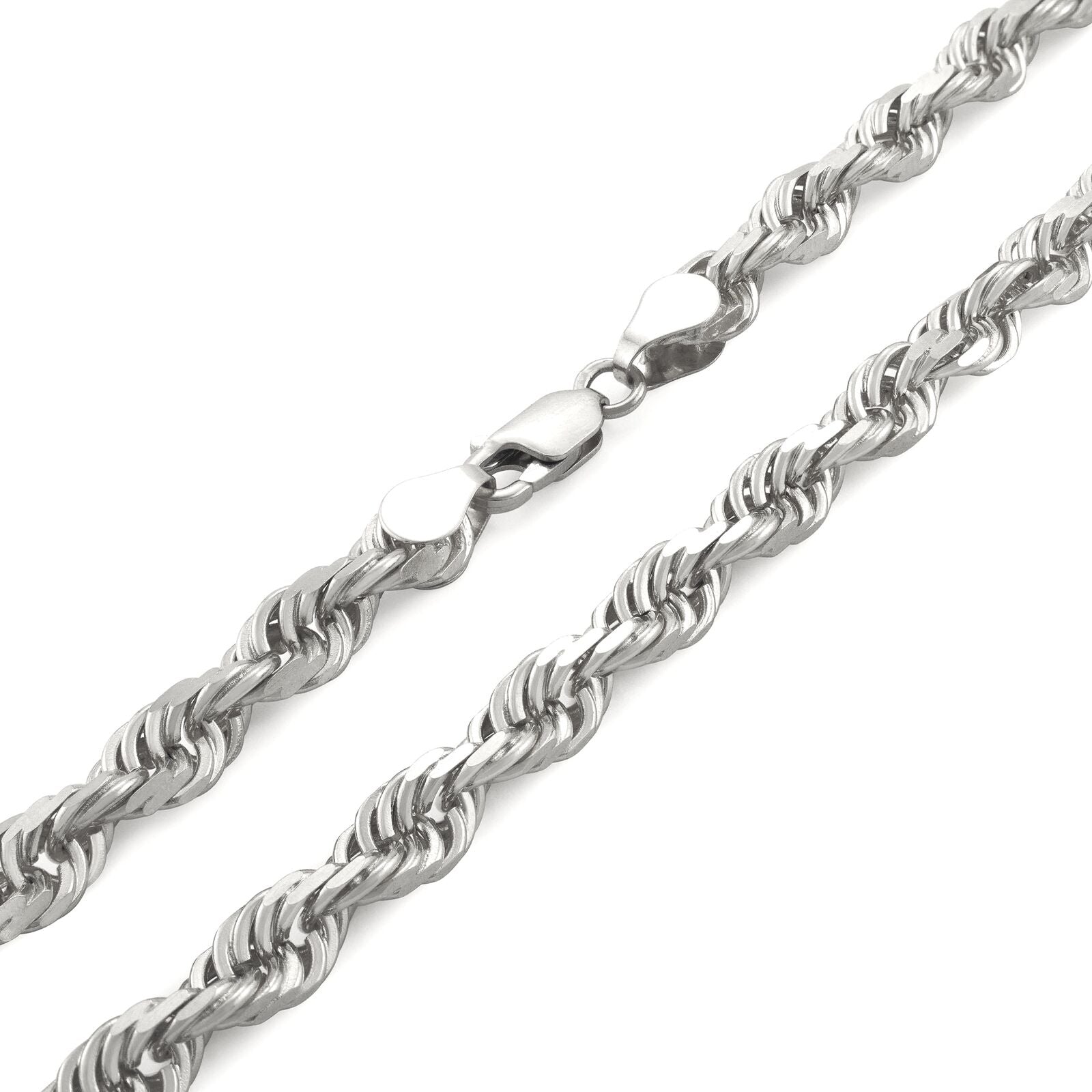 Real 10K White Gold Rope Chain 6mm Necklace 20'' Inches Lobster Lock 10kt - GoldenlinQ